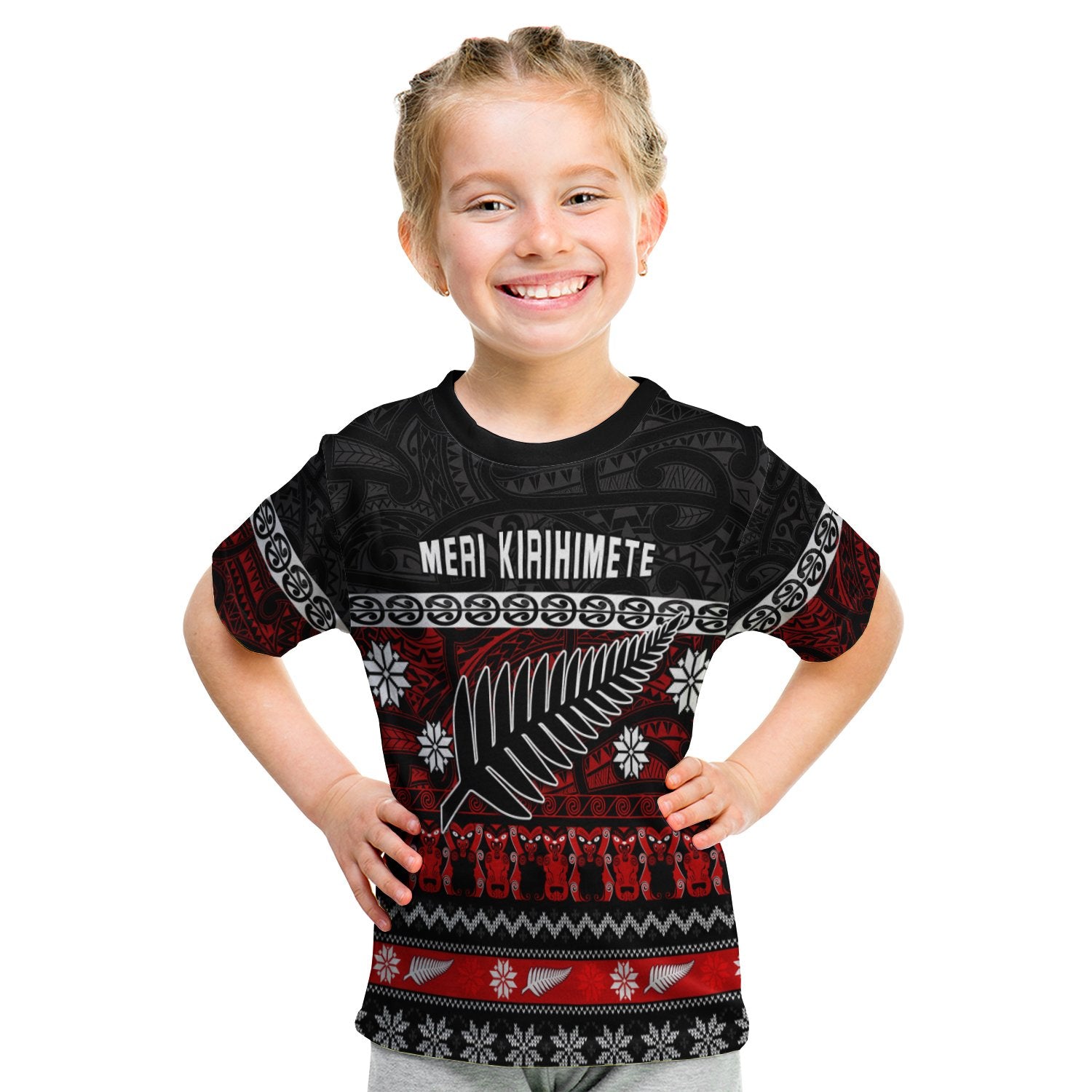 New Zealand Silver Fern Christmas T Shirt Kid Maori Meri Kirihimete LT13 - Polynesian Pride