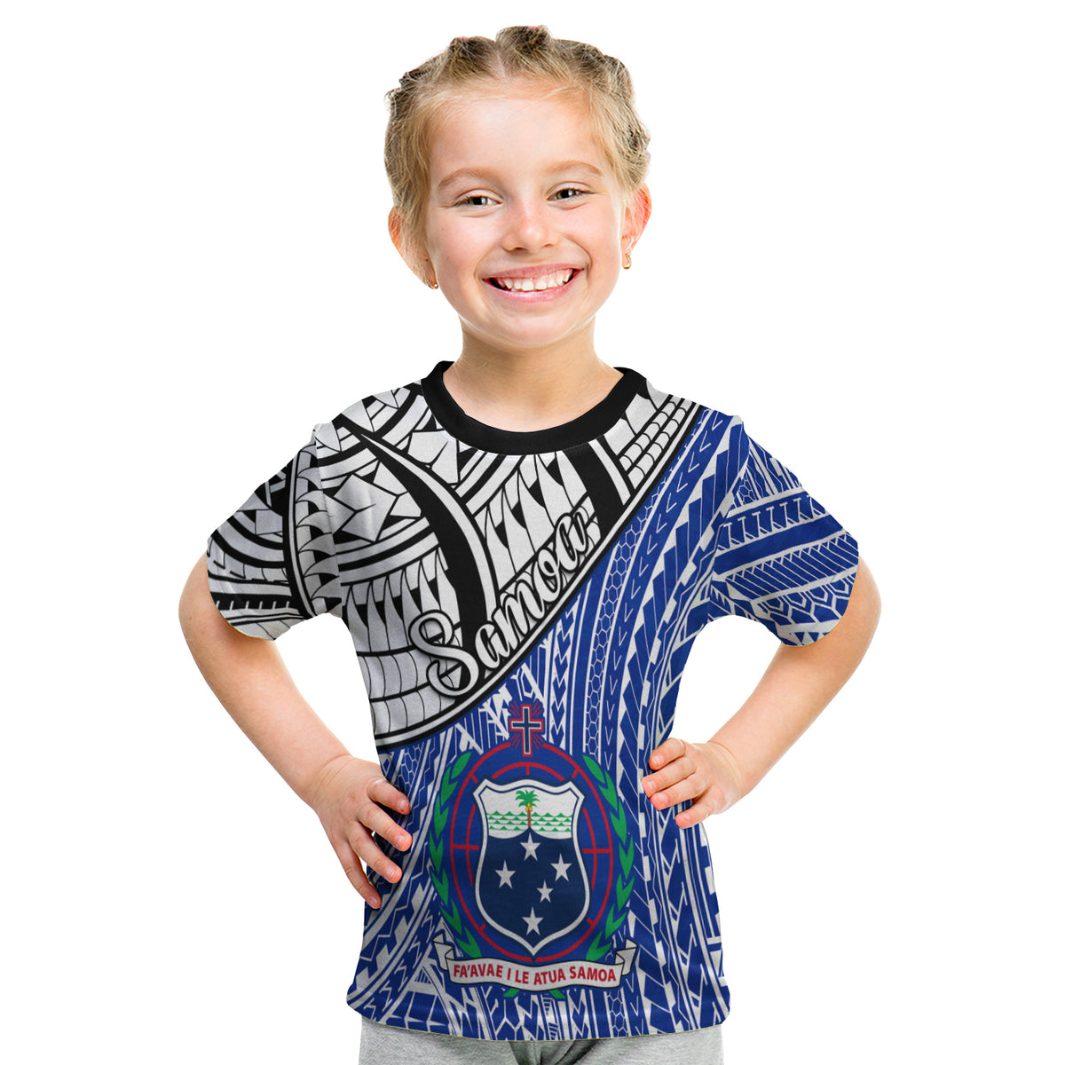 Samoa T Shirt Samoan Pattern Newest LT13 Kid Blue - Polynesian Pride