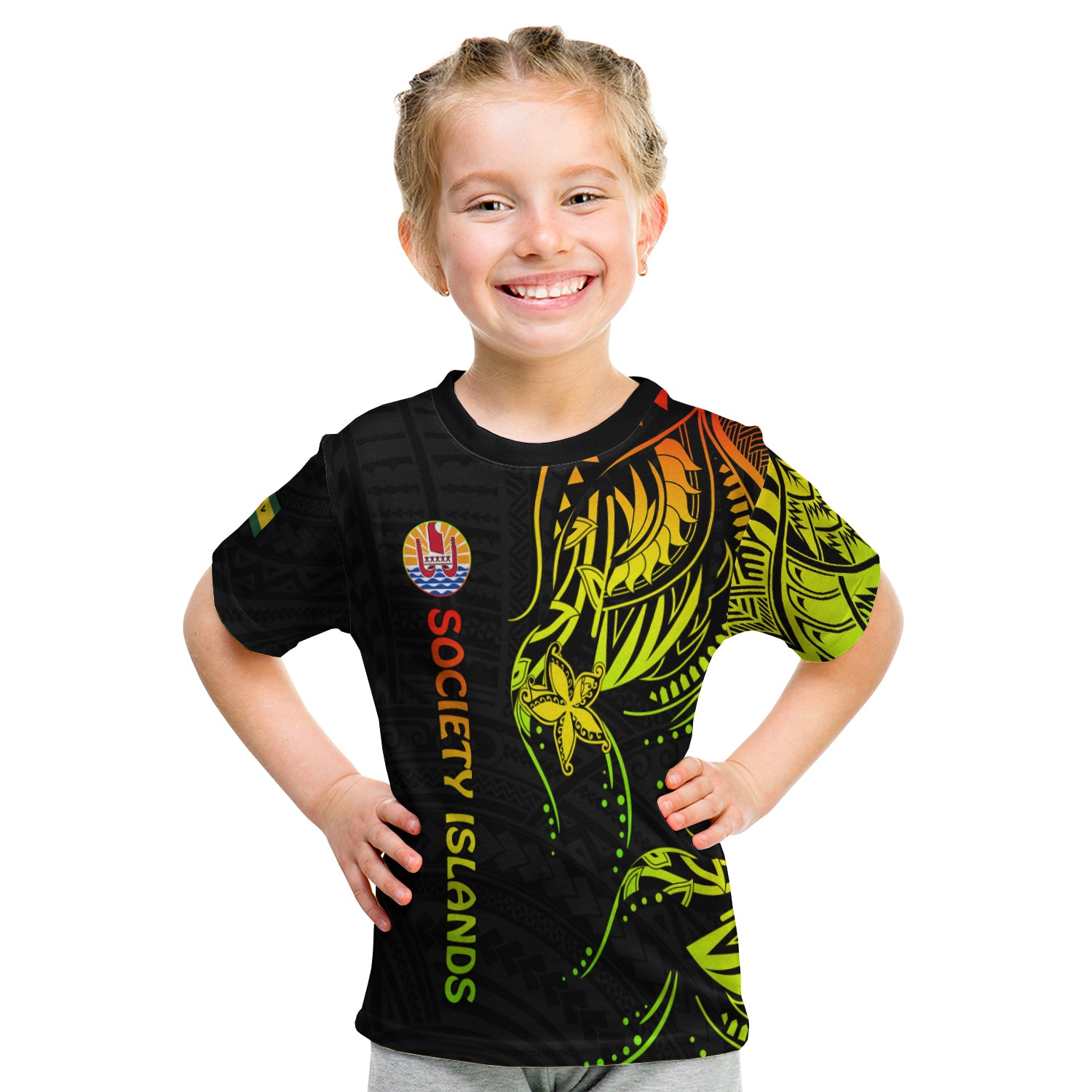 Society Islands T Shirt Kid Mix Pattern Leeward Islands French Polynesia LT13 - Polynesian Pride