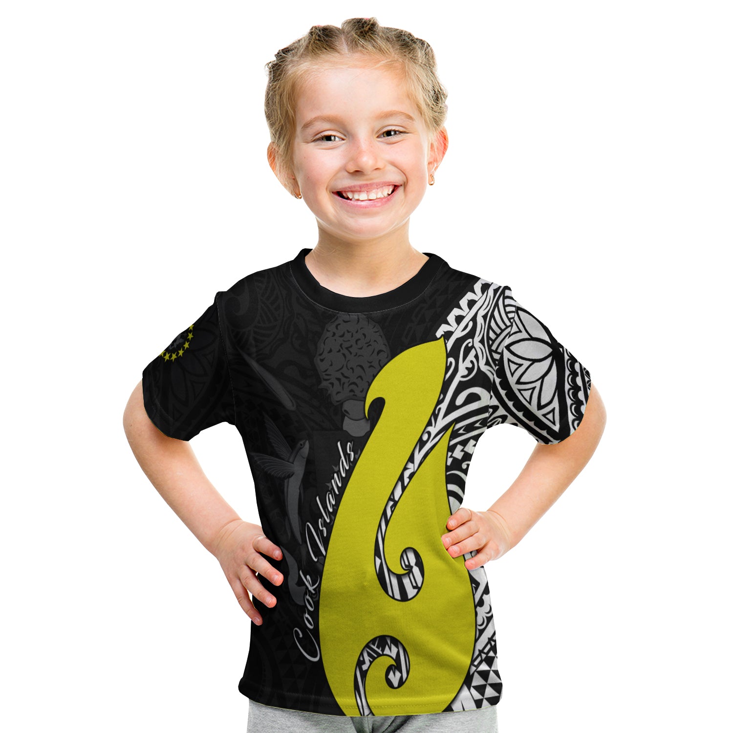 Cook Islands T Shirt Kid Matau Polynesian Simple Fish Hook LT13 - Polynesian Pride