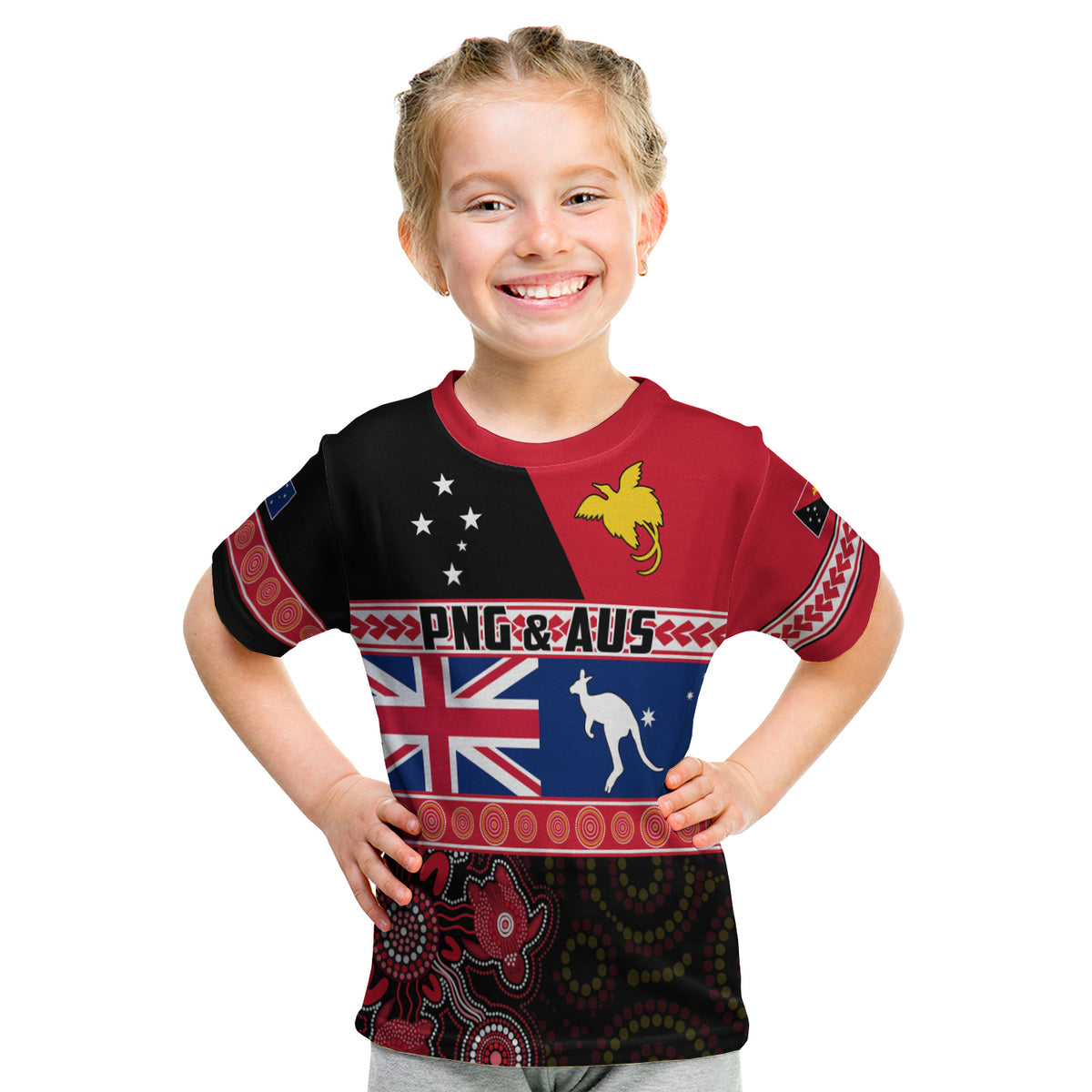 Papua New Guinea and Australia T Shirt KID Aboriginal PNG and AUS LT13 Youth XL Size14 - Polynesian Pride