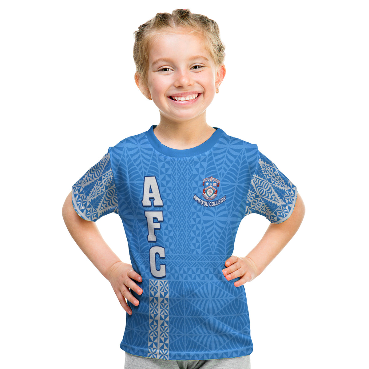 (Custom Personalised) Apifo'Ou College T Shirt Kid Tongan Pattern Afc Lovers LT13 Youth XL Size14 - Polynesian Pride