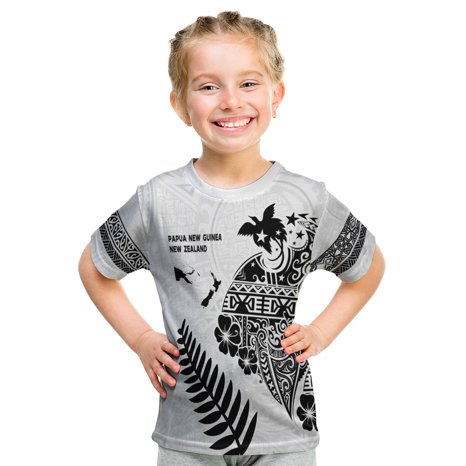 Papua New Guinea and New Zealand T Shirt KID White Maori Polynesian LT13 - Polynesian Pride