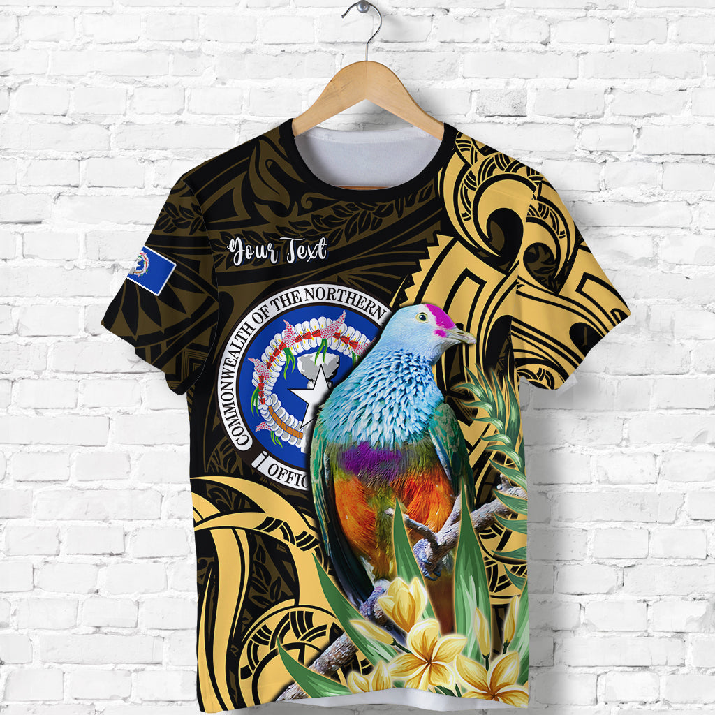 Custom Northern Mariana Islands T Shirt Mariana Fruit Dove Mix Frangipani Flowers Gold LT13 Unisex Gold - Polynesian Pride