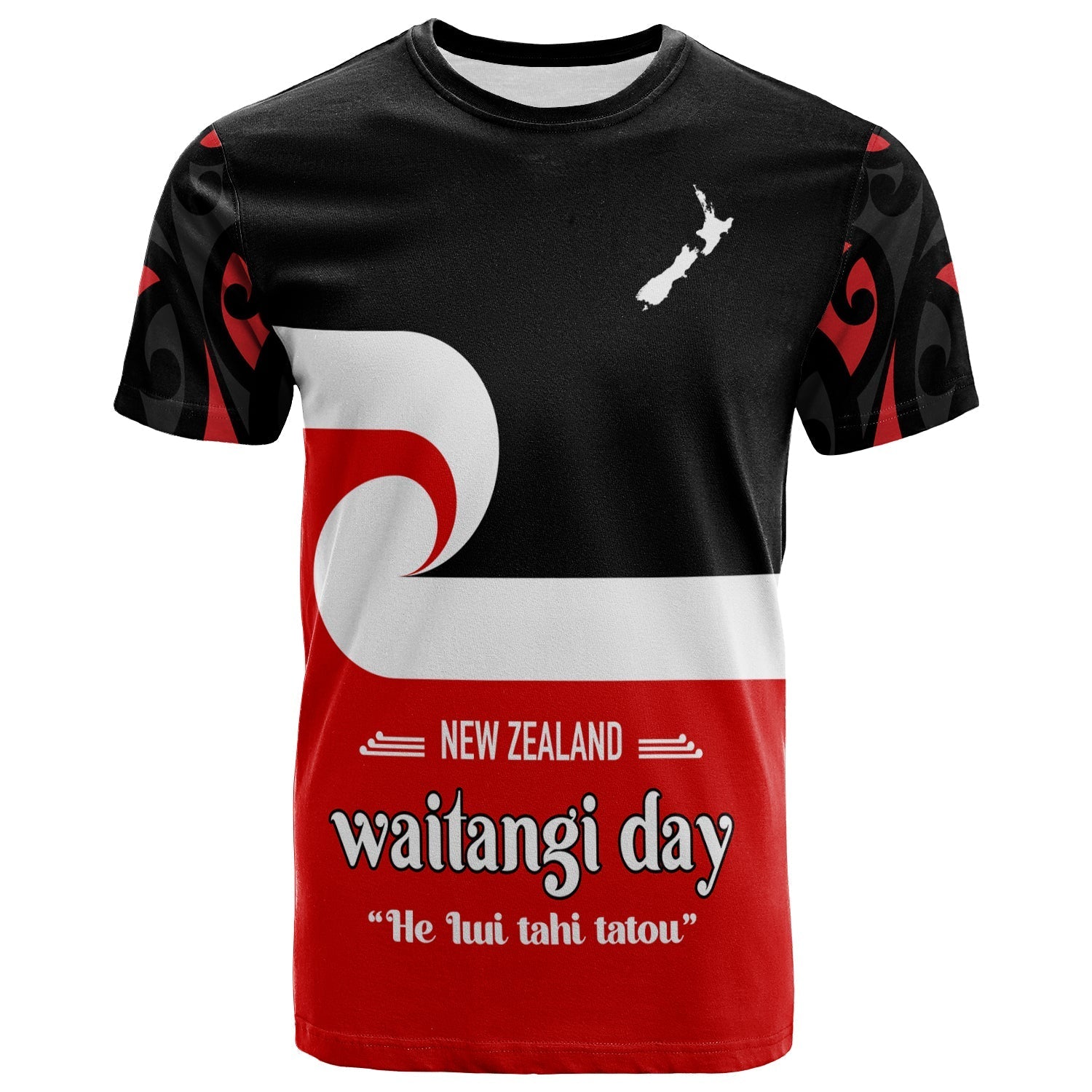 Waitangi Day T Shirt Maori Fern and Tino Rangatiratanga Flag LT13 Unisex Black - Polynesian Pride