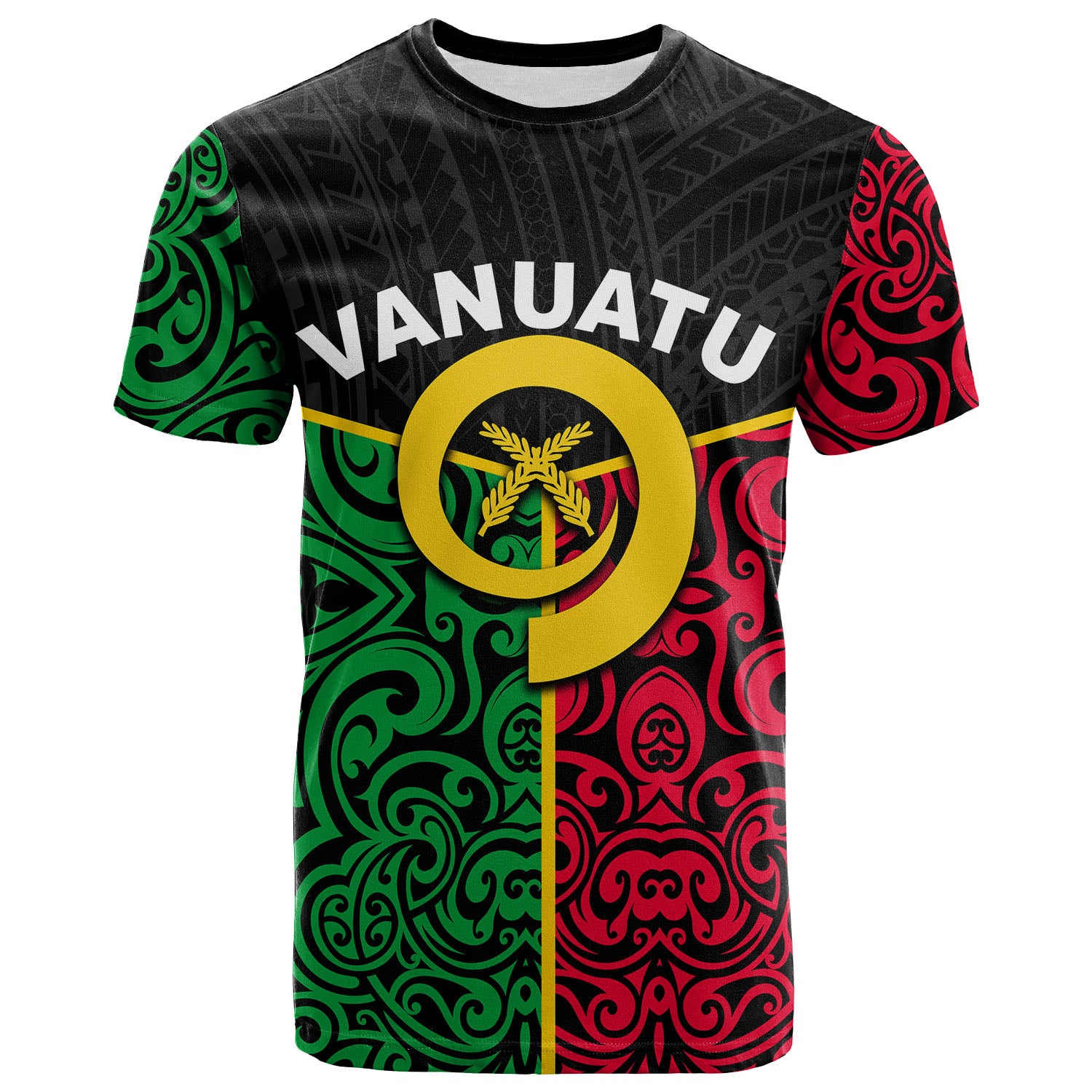 Custom Vanuatu T Shirt Polynesian Patterns Mix Flag LT6 Black - Polynesian Pride