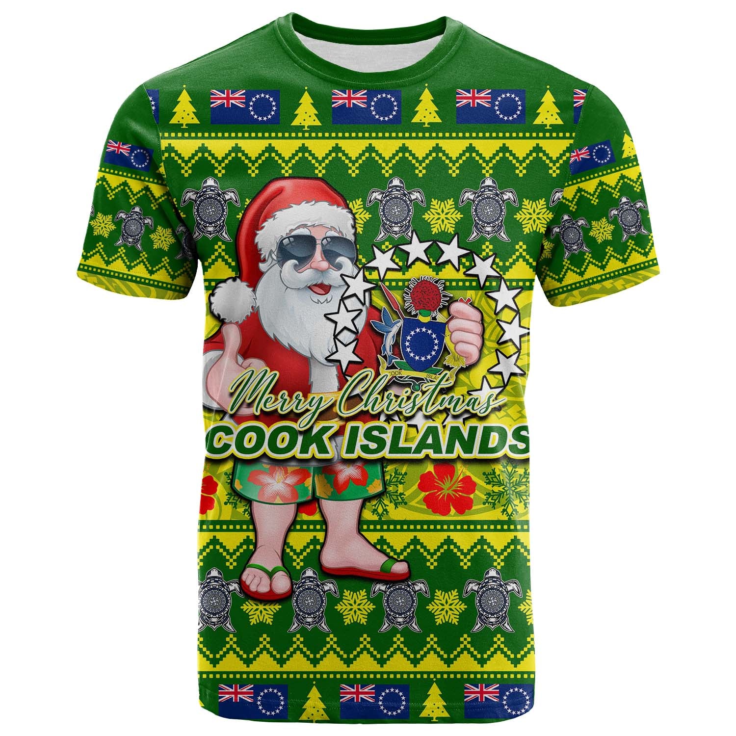 Cook Islands Christmas T Shirt Cool Santa Claus LT6 Unisex Green - Polynesian Pride