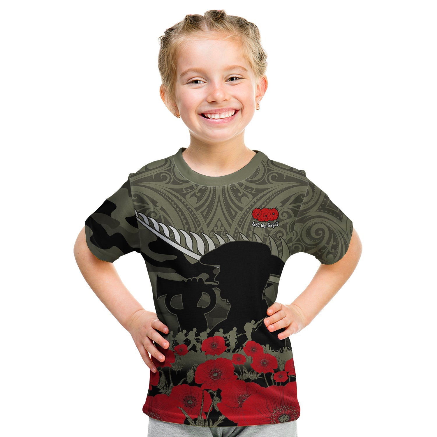 New Zealand ANZAC 2022 T Shirt KID Maori Camouflage LT14 - Polynesian Pride