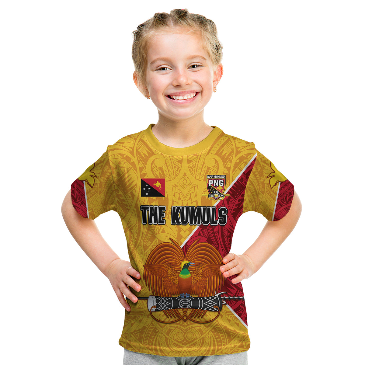 The Kumuls PNG T Shirt Papua New Guinea Polynesian Dynamic Style LT14 Kid Yellow - Polynesian Pride