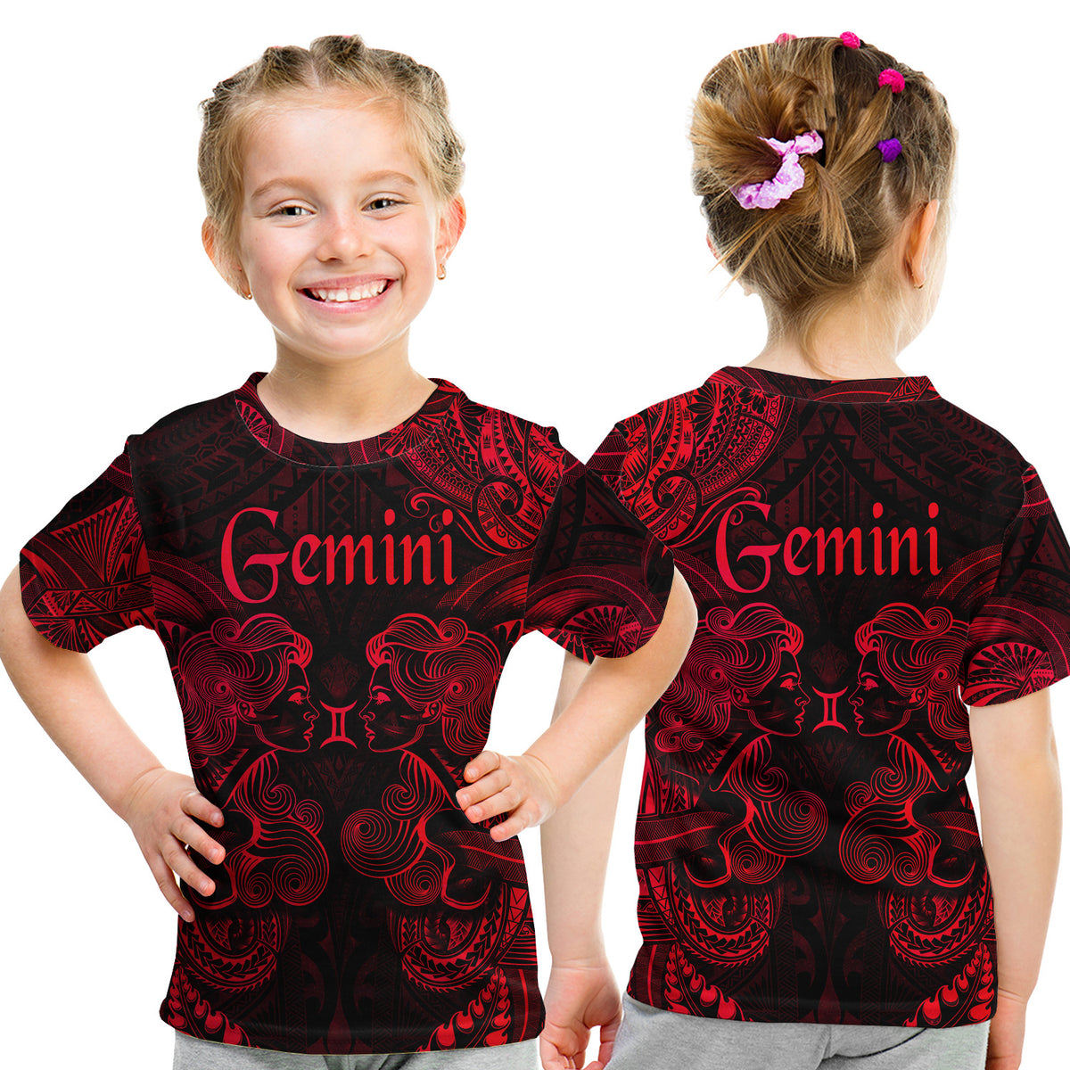 Gemini Zodiac Polynesian T Shirt Kid Unique Style - Red LT8 Youth XL Size14 - Polynesian Pride