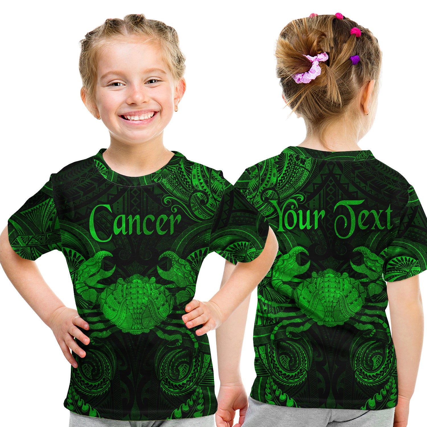 (Custom Personalised) Cancer Zodiac Polynesian T Shirt Kid Unique Style - Green LT8 - Polynesian Pride
