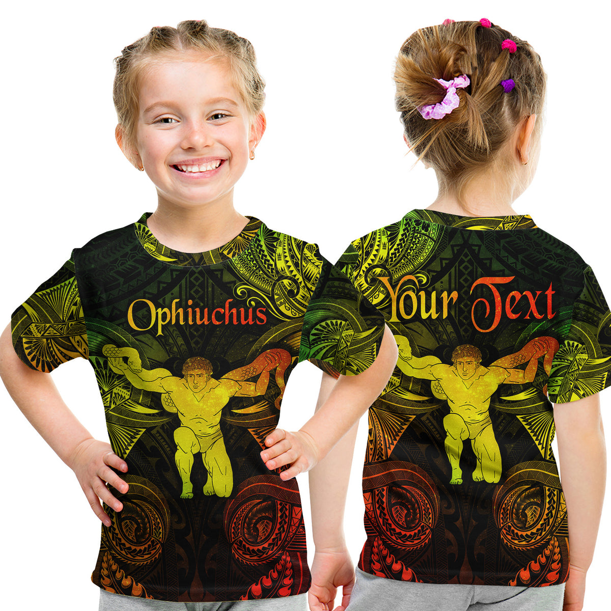 (Custom Personalised) Ophiuchus Zodiac Polynesian T Shirt Kid Unique Style - Reggae LT8 - Polynesian Pride