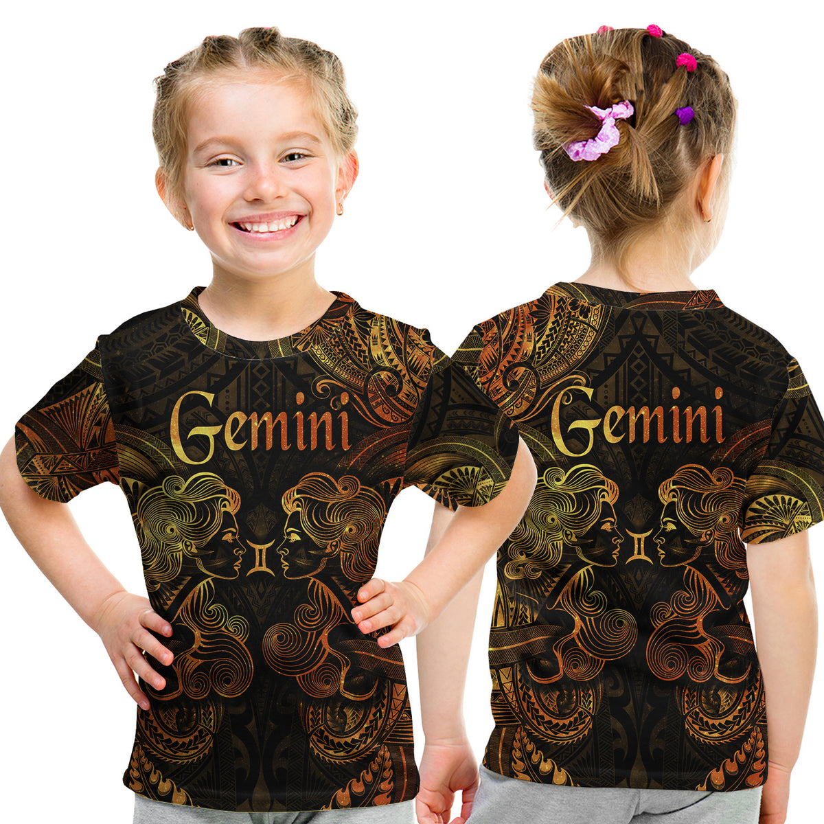 Gemini Zodiac Polynesian T Shirt Kid Unique Style - Gold LT8 - Polynesian Pride