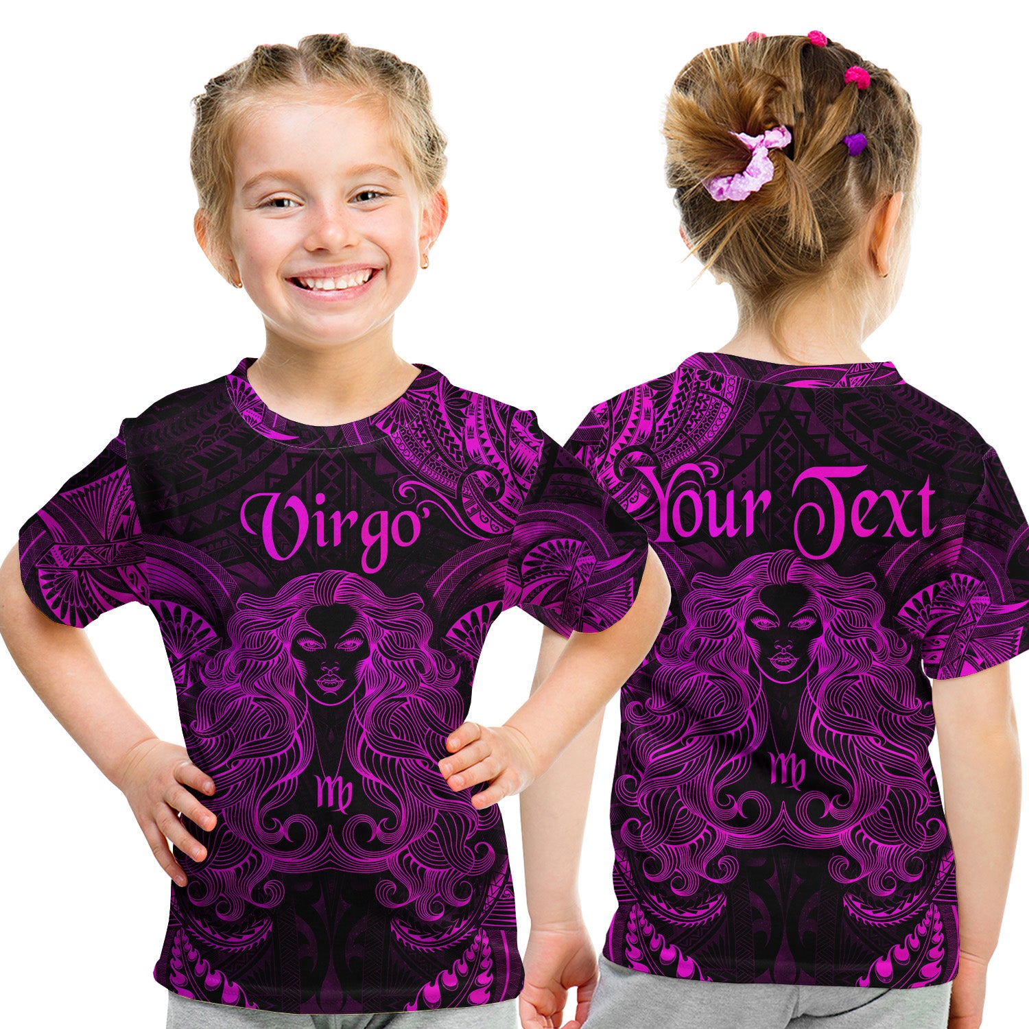 (Custom Personalised) Virgo Zodiac Polynesian T Shirt Kid Unique Style - Pink LT8 - Polynesian Pride