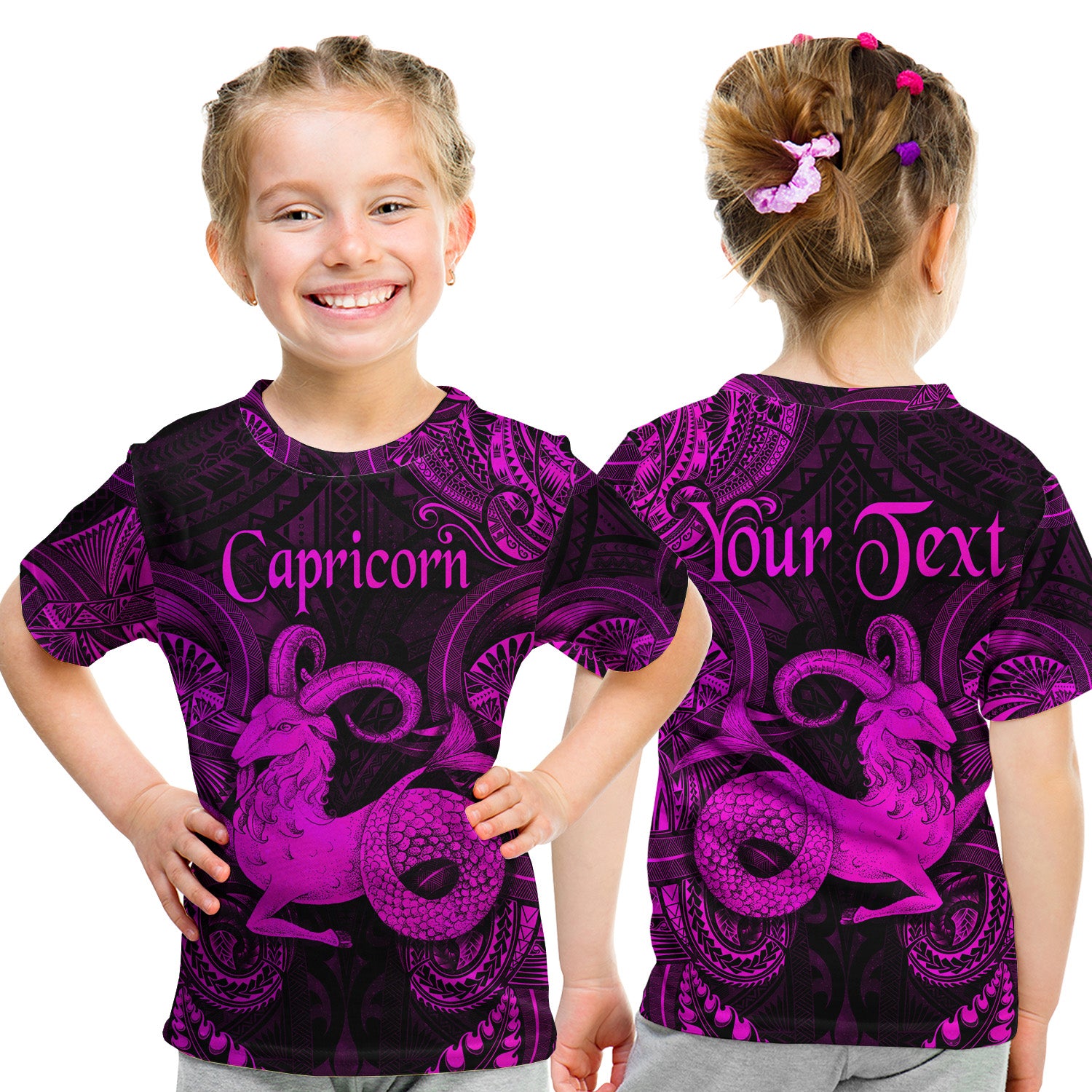(Custom Personalised) Capricorn Zodiac Polynesian T Shirt Kid Unique Style - Pink LT8 - Polynesian Pride