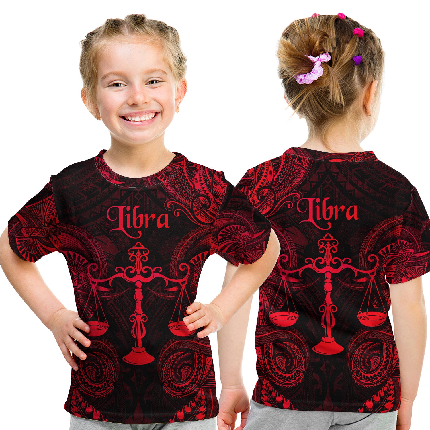 Libra Zodiac Polynesian T Shirt Kid Unique Style - Red LT8 Youth XL Size14 - Polynesian Pride