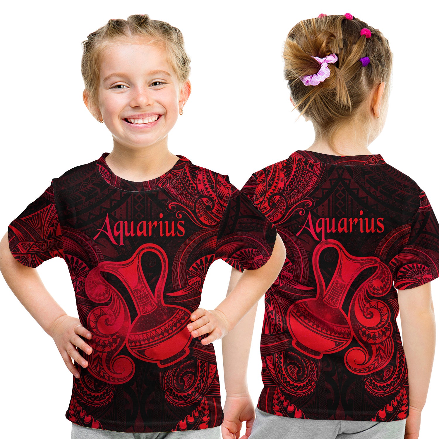 Aquarius Zodiac Polynesian T Shirt Kid Unique Style - Red LT8 - Polynesian Pride