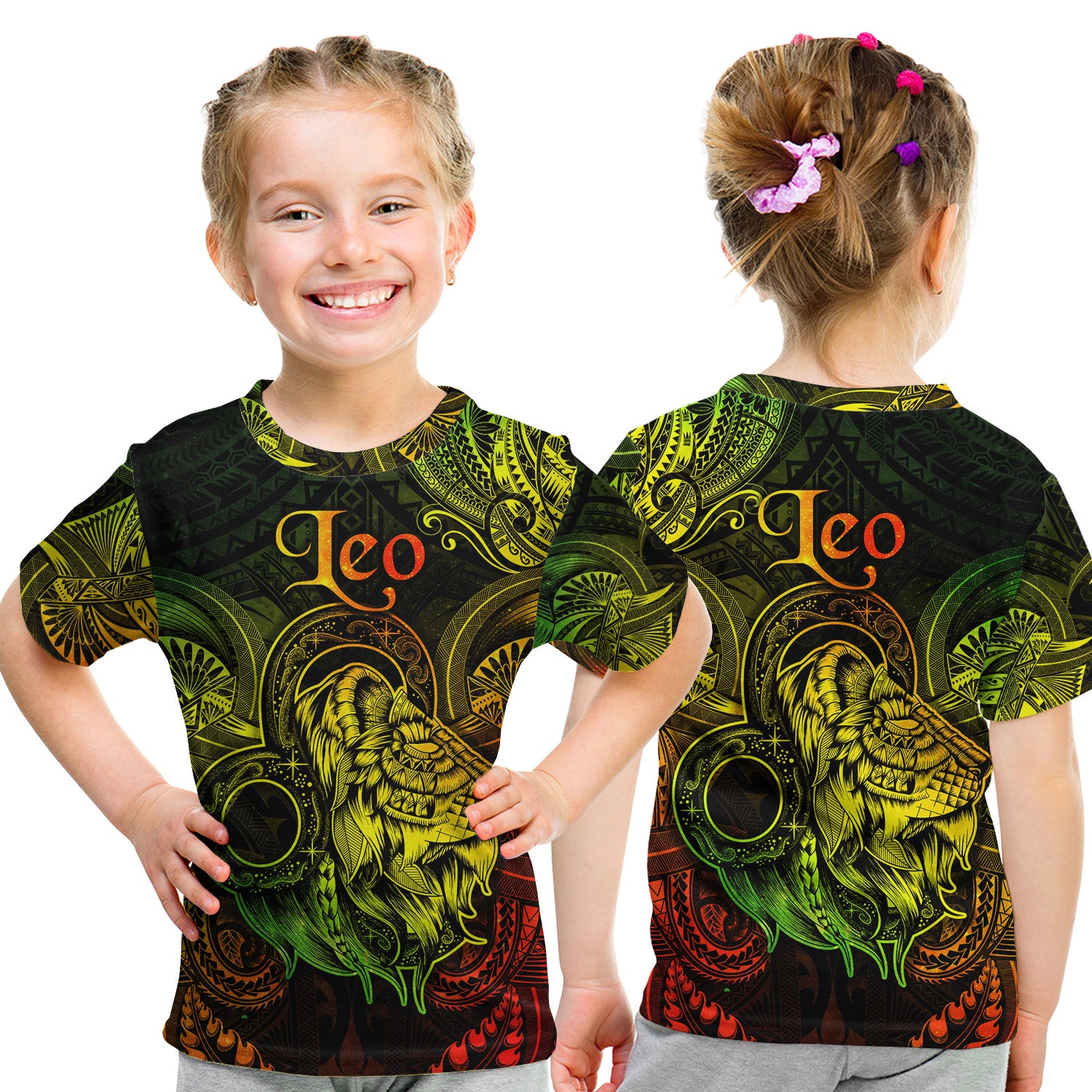 Leo Zodiac Polynesian T Shirt Kid Unique Style - Reggae LT8 Youth XL Size14 - Polynesian Pride