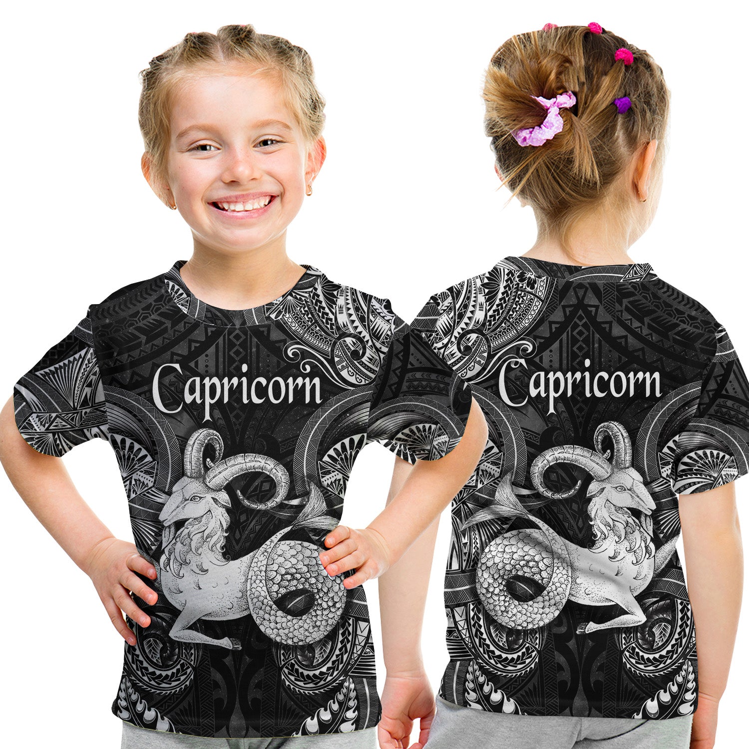 Capricorn Zodiac Polynesian T Shirt Kid Unique Style - Black LT8 Youth XL Size14 - Polynesian Pride