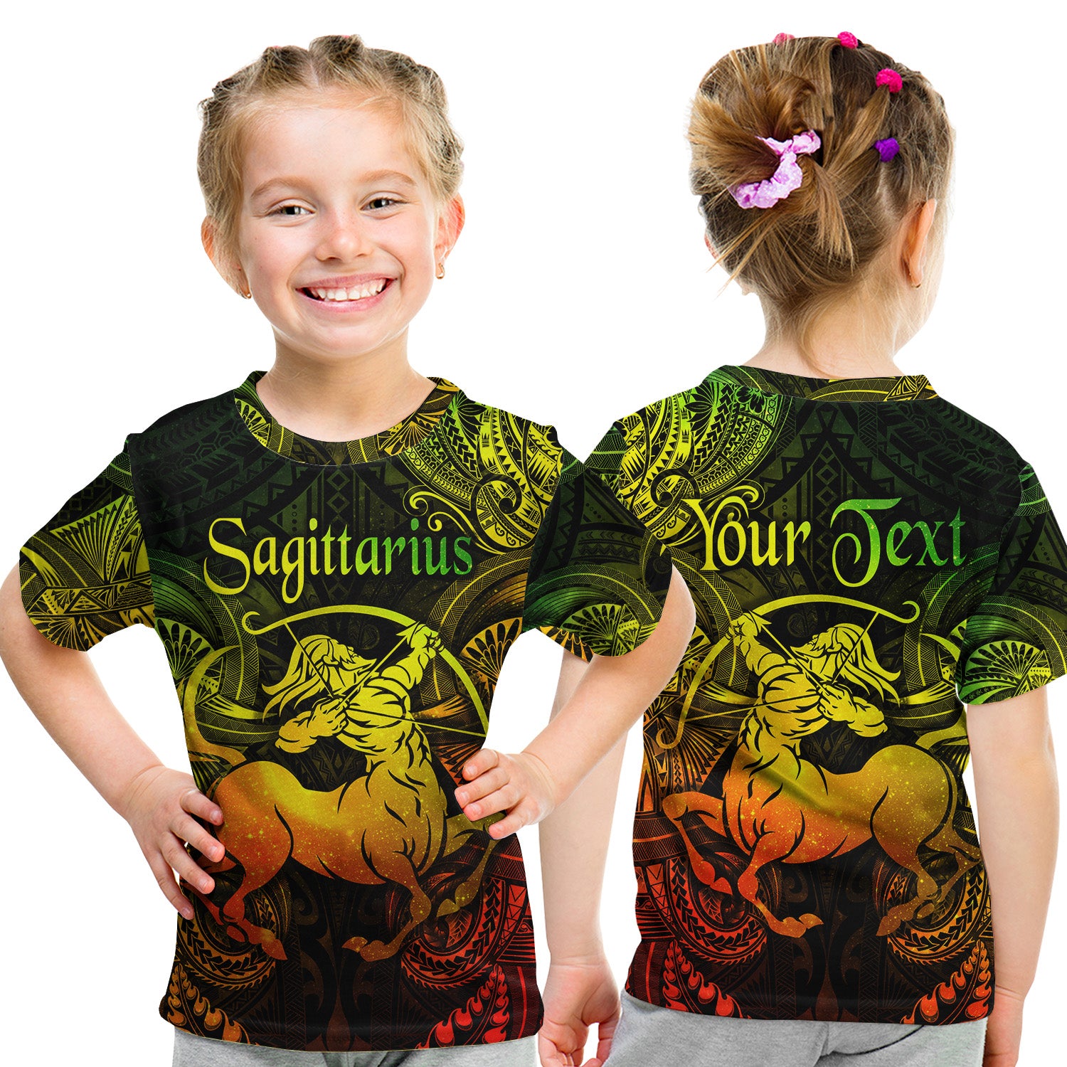 (Custom Personalised) Sagittarius Zodiac Polynesian T Shirt Kid Unique Style - Reggae LT8 Youth XL Size14 - Polynesian Pride