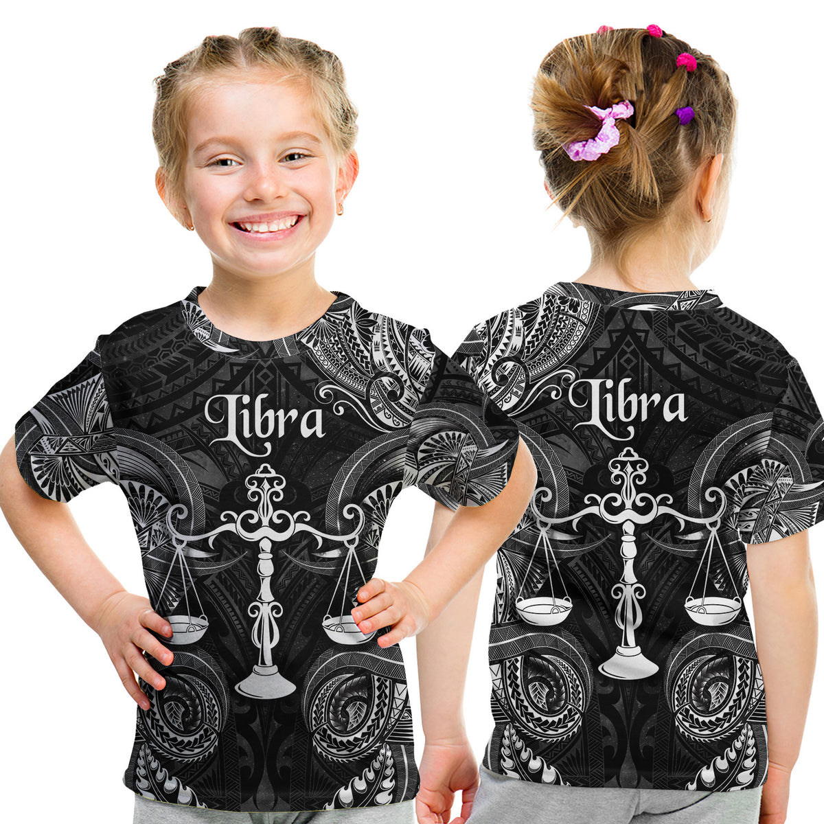 Libra Zodiac Polynesian T Shirt Kid Unique Style - Black LT8 Youth XL Size14 - Polynesian Pride