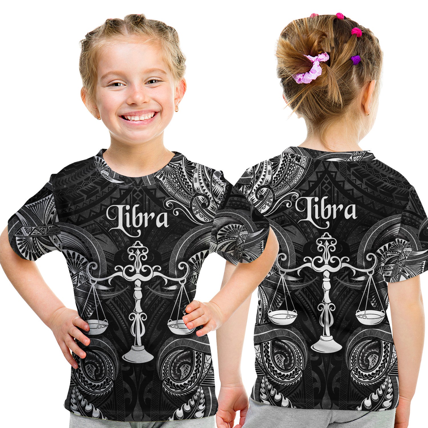 Libra Zodiac Polynesian T Shirt Kid Unique Style - Black LT8 Youth XL Size14 - Polynesian Pride