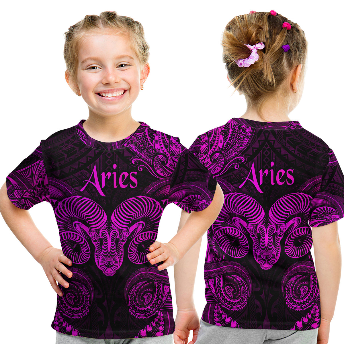 Aries Zodiac Polynesian T Shirt Kid Unique Style - Pink LT8 Youth XL Size14 - Polynesian Pride