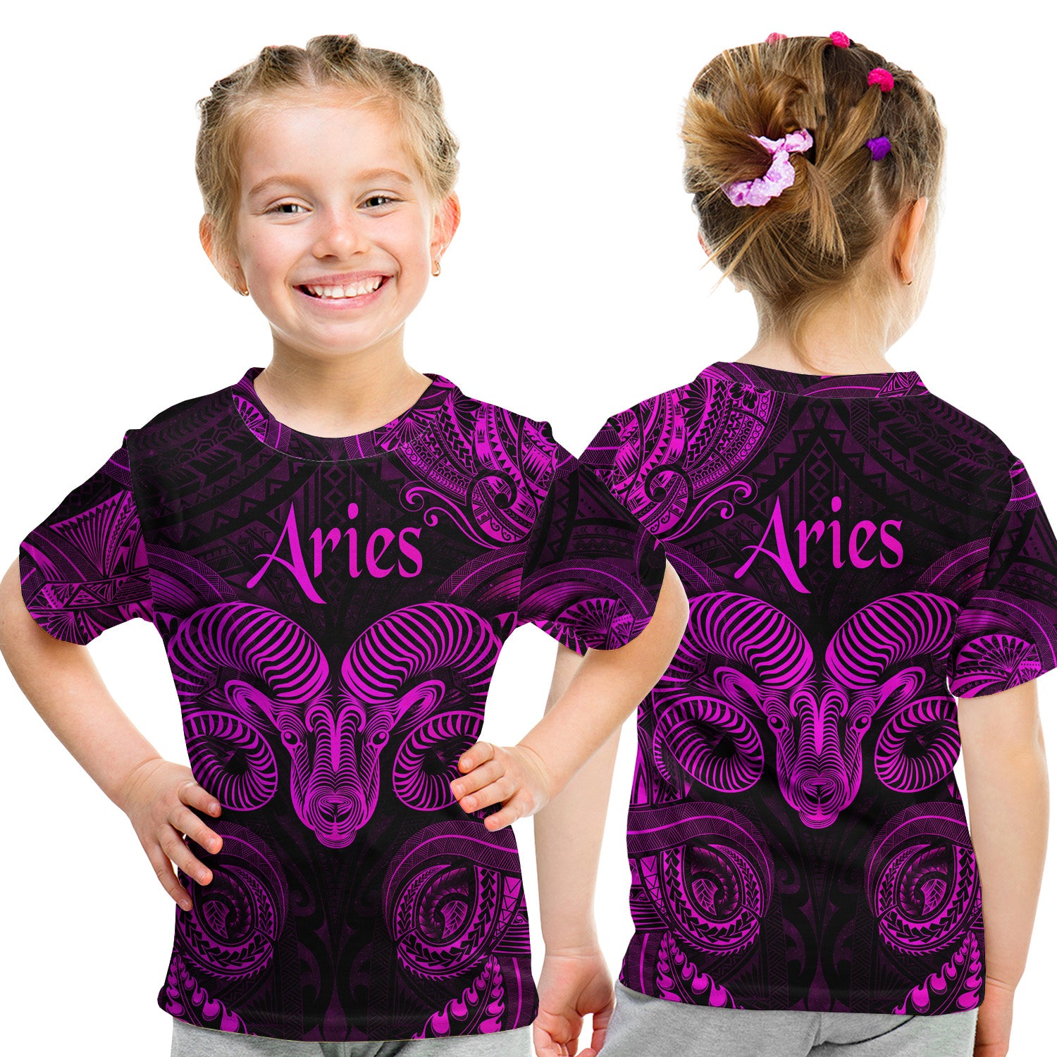 Aries Zodiac Polynesian T Shirt Kid Unique Style - Pink LT8 Youth XL Size14 - Polynesian Pride
