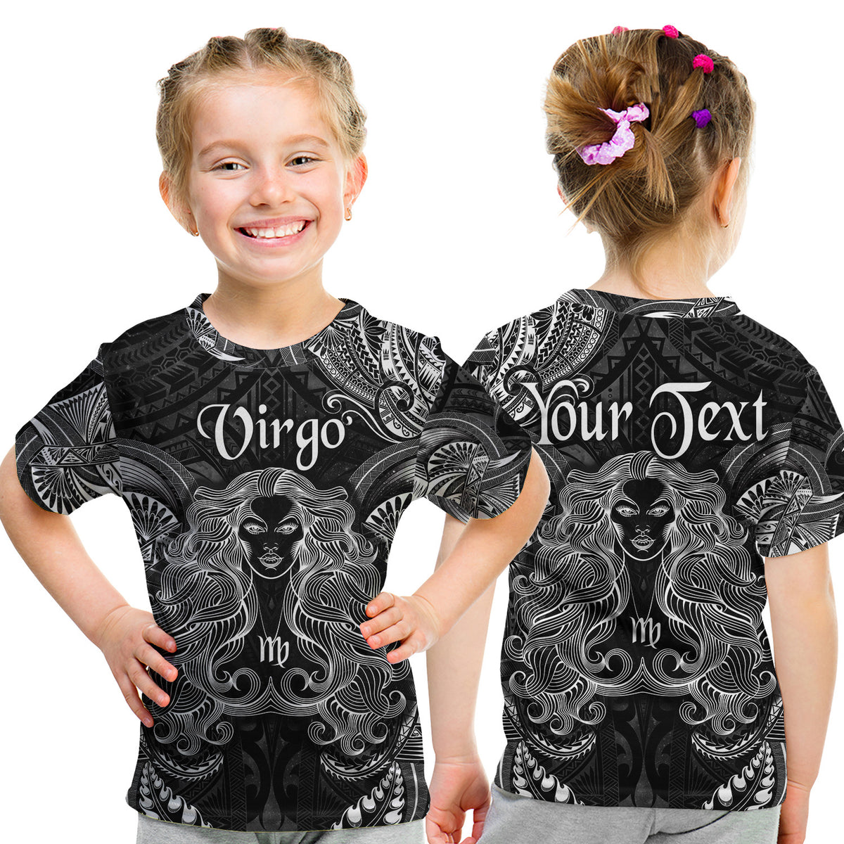 (Custom Personalised) Virgo Zodiac Polynesian T Shirt Kid Unique Style - Black LT8 Youth XL Size14 - Polynesian Pride