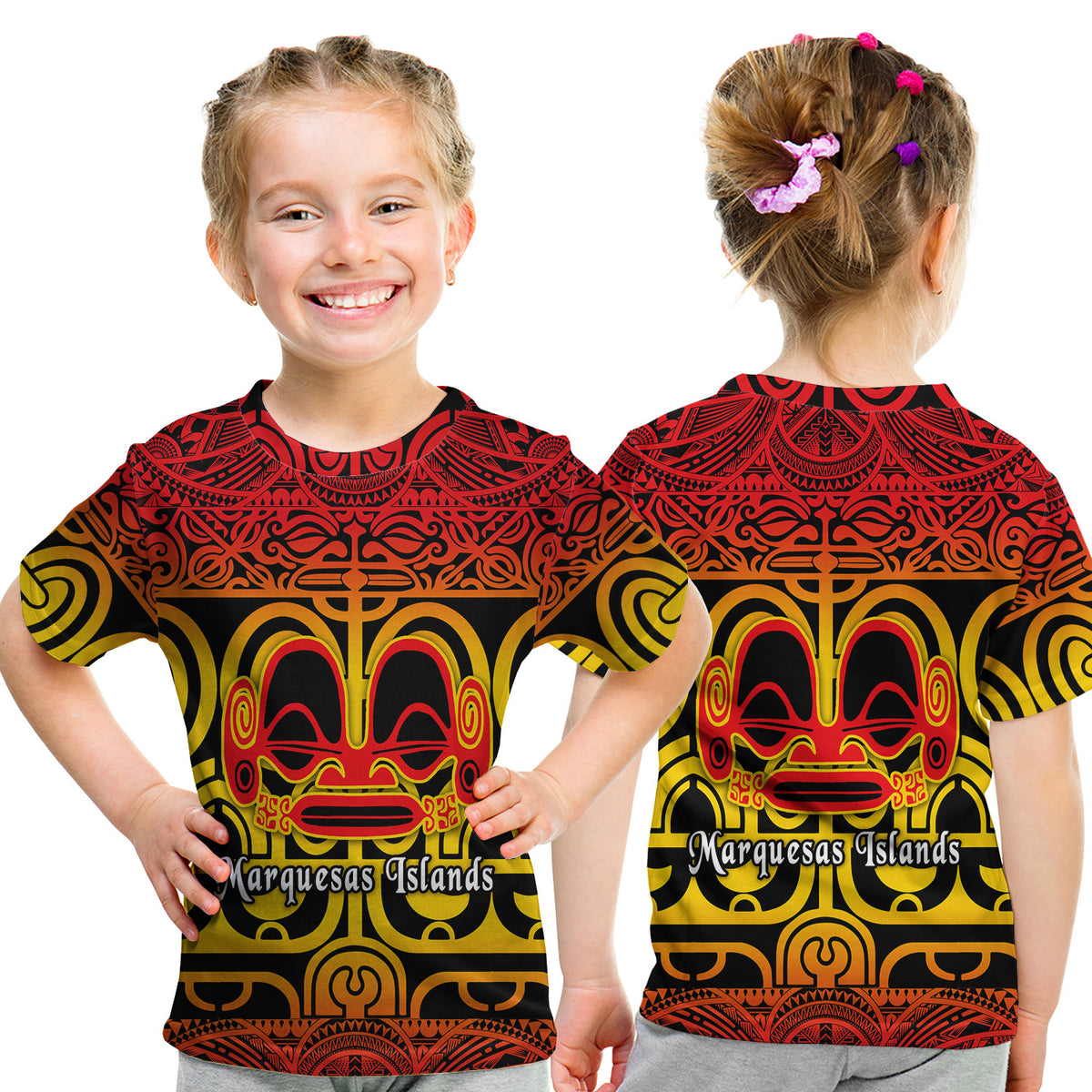 Marquesas Islands T Shirt Kid Marquesan Tattoo Simple Style - Gradient Red LT8 Youth XL Size14 - Polynesian Pride