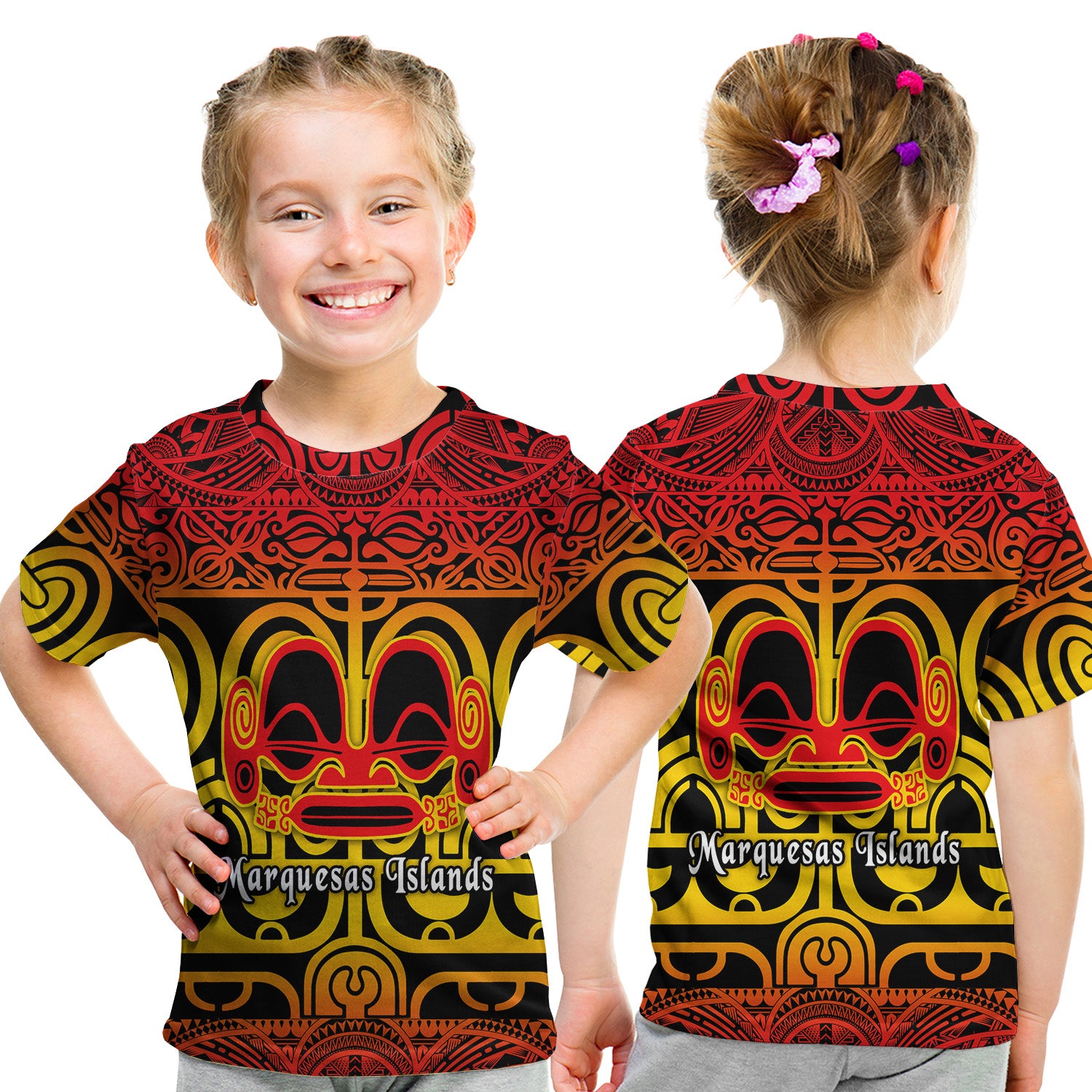 Marquesas Islands T Shirt Kid Marquesan Tattoo Simple Style - Gradient Red LT8 - Polynesian Pride