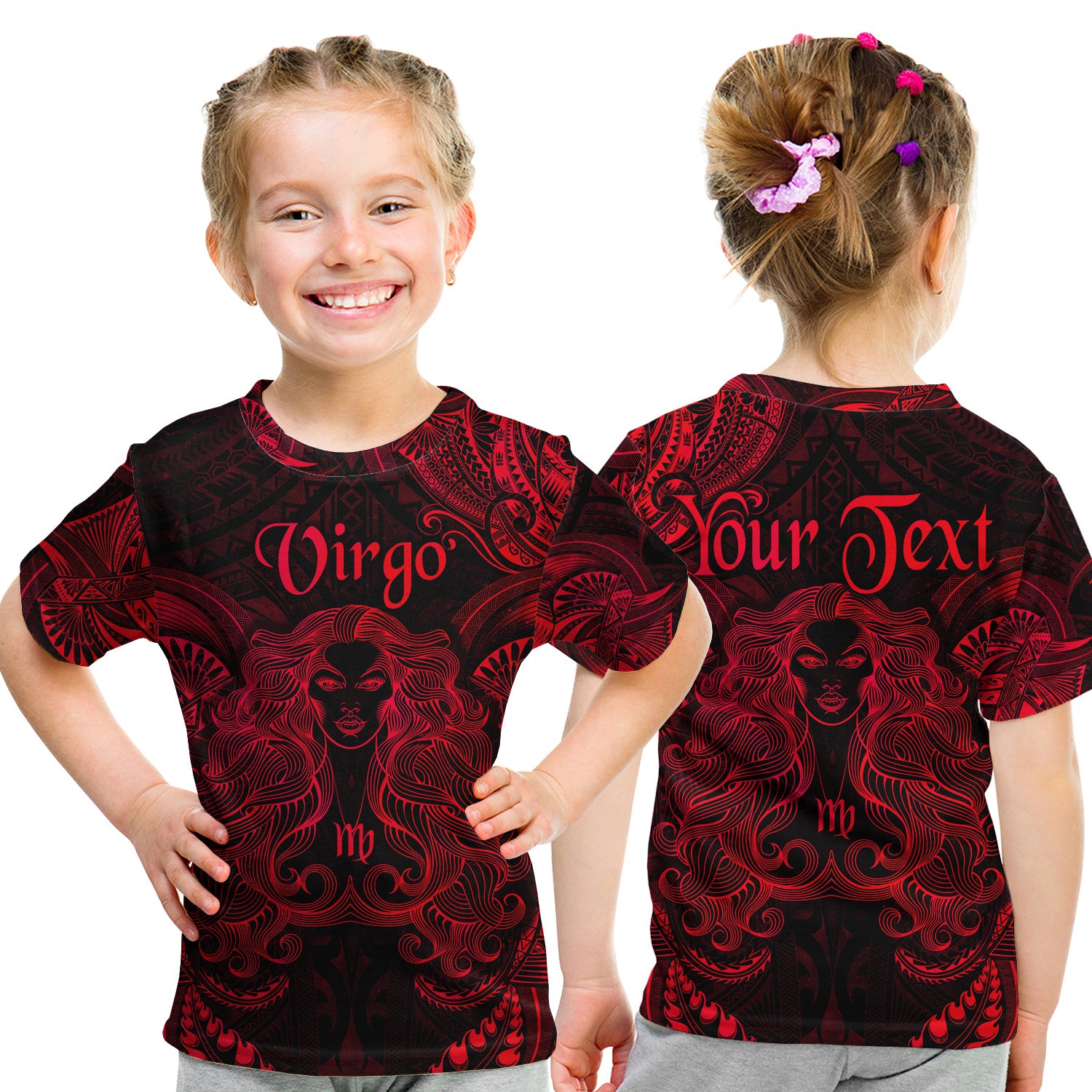 (Custom Personalised) Virgo Zodiac Polynesian T Shirt Kid Unique Style - Red LT8 - Polynesian Pride