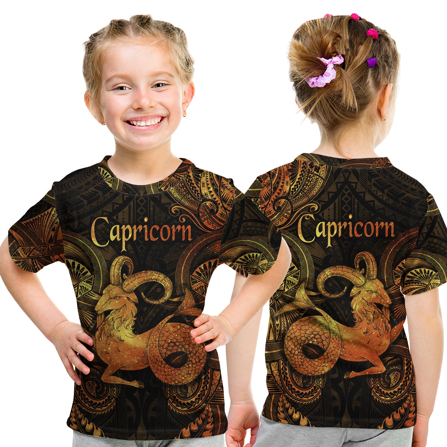 Capricorn Zodiac Polynesian T Shirt Kid Unique Style - Gold LT8 Youth XL Size14 - Polynesian Pride