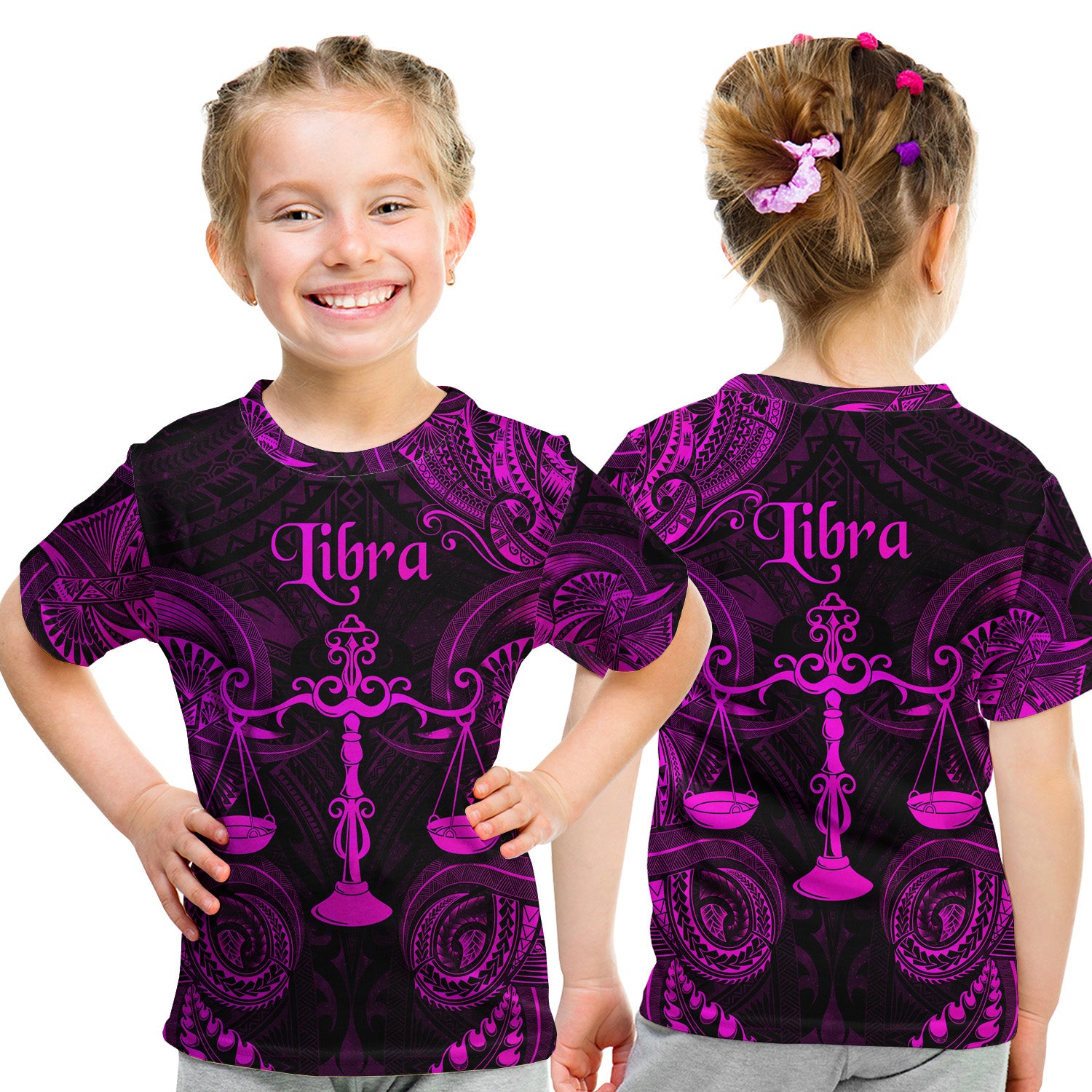 Libra Zodiac Polynesian T Shirt Kid Unique Style - Pink LT8 Youth XL Size14 - Polynesian Pride