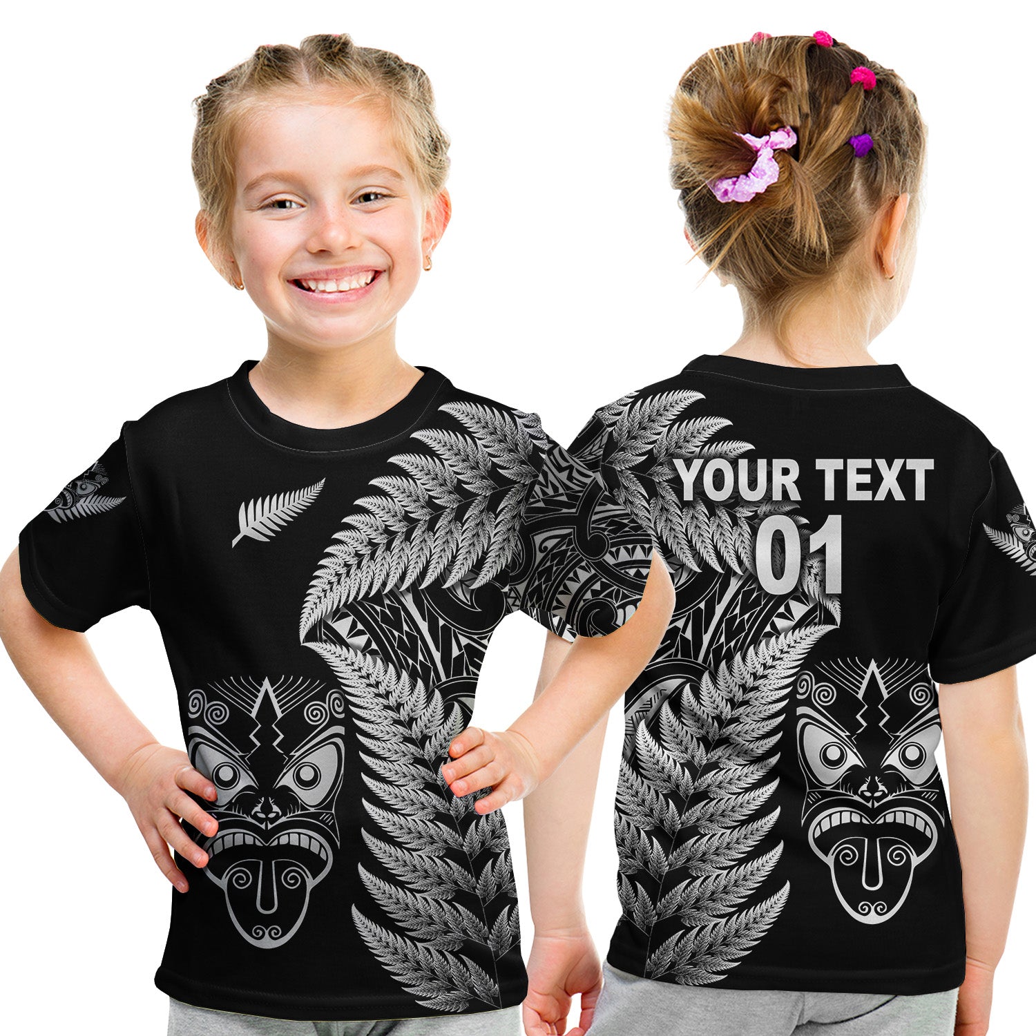 (Custom Personalised) New Zealand Haka Rugby Maori T Shirt Kid Silver Fern Vibes - Black LT8 - Polynesian Pride