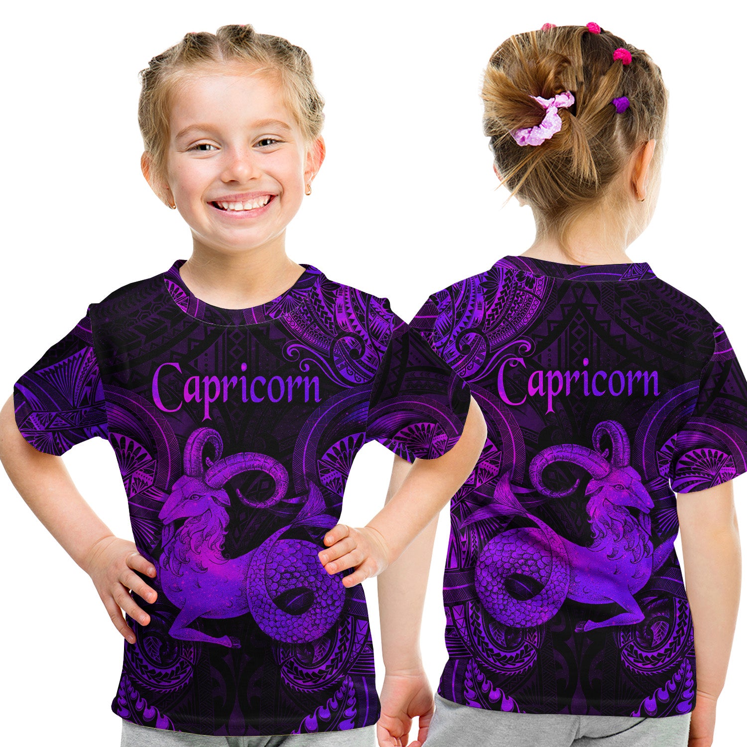 Capricorn Zodiac Polynesian T Shirt Kid Unique Style - Purple LT8 Youth XL Size14 - Polynesian Pride