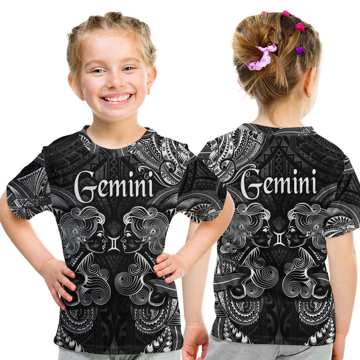 Gemini Zodiac Polynesian T Shirt Kid Unique Style - Black LT8 Youth XL Size14 - Polynesian Pride