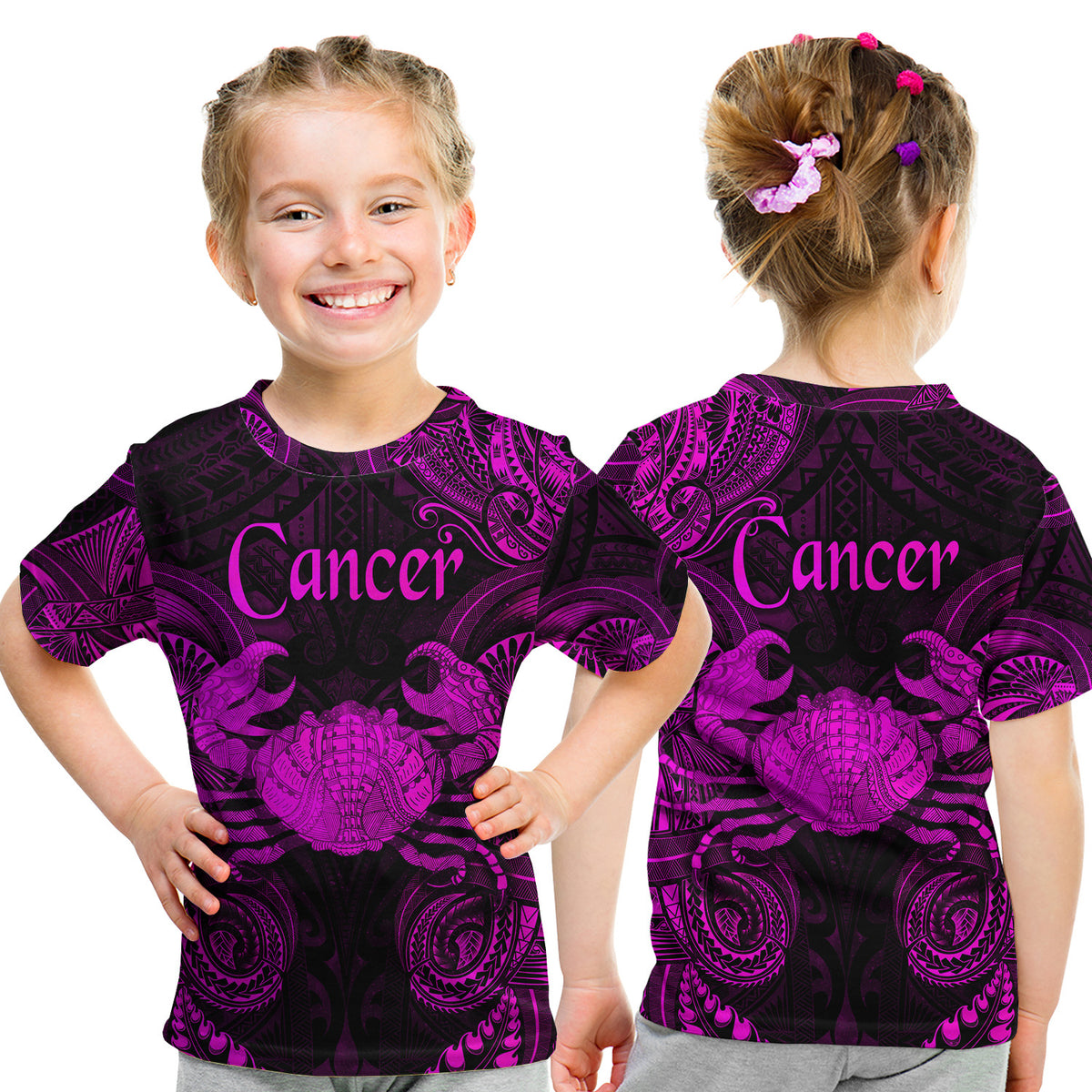 Cancer Zodiac Polynesian T Shirt Kid Unique Style - Pink LT8 Youth XL Size14 - Polynesian Pride