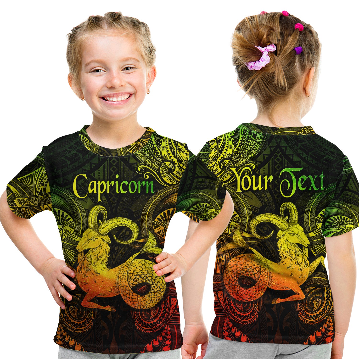 (Custom Personalised) Capricorn Zodiac Polynesian T Shirt Kid Unique Style - Reggae LT8 - Polynesian Pride