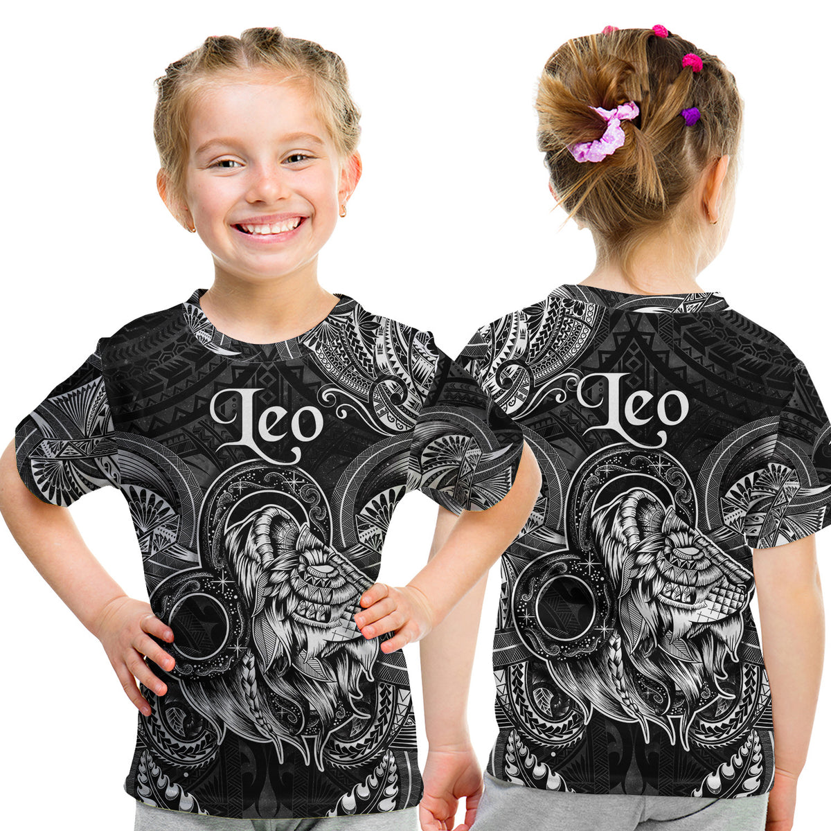 Leo Zodiac Polynesian T Shirt Kid Unique Style - Black LT8 Youth XL Size14 - Polynesian Pride