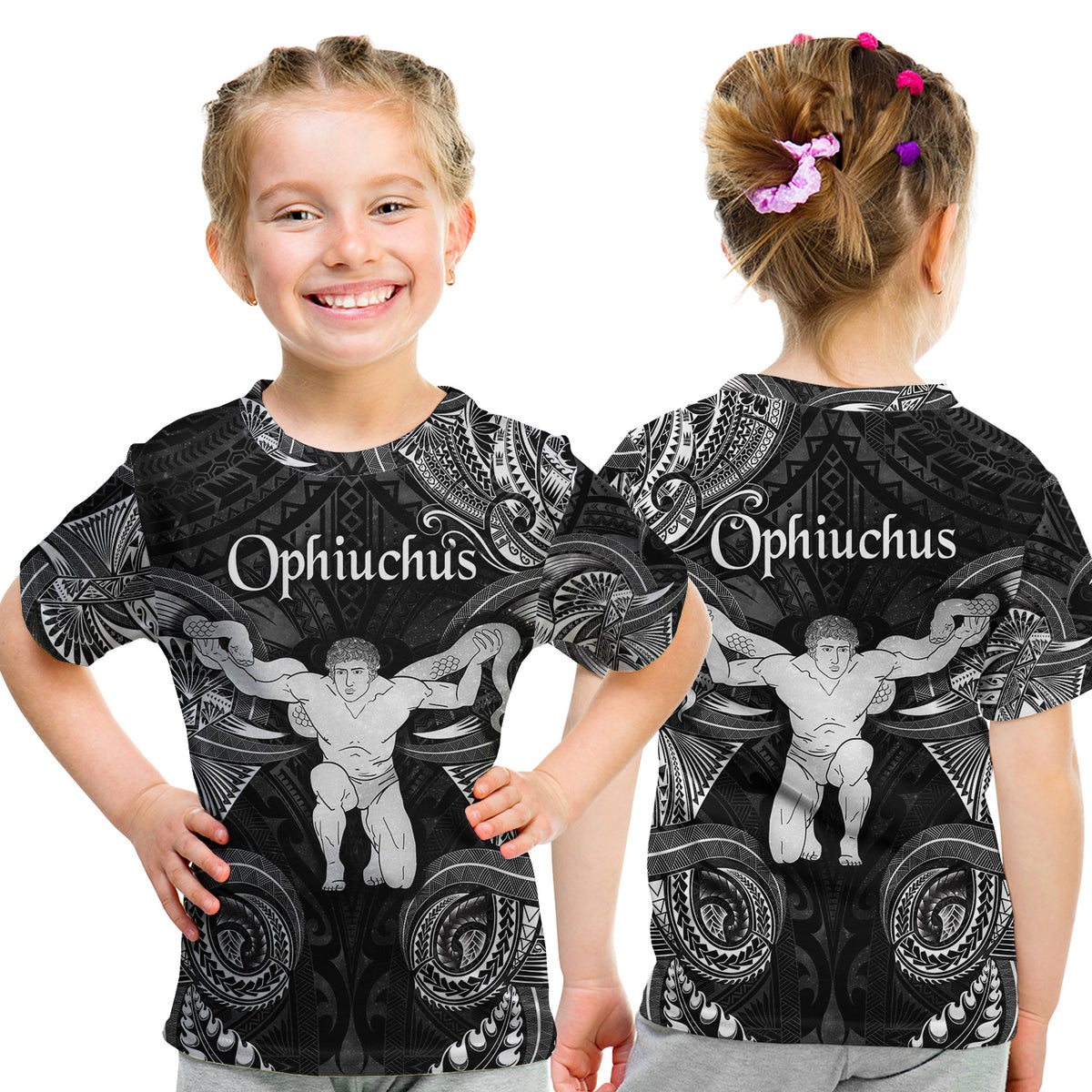 Ophiuchus Zodiac Polynesian T Shirt Kid Unique Style - Black LT8 Youth XL Size14 - Polynesian Pride
