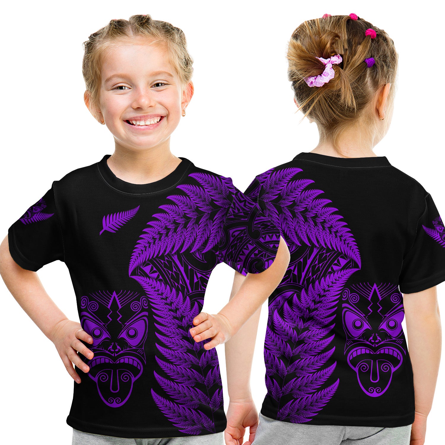 New Zealand Haka Rugby Maori T Shirt Kid Silver Fern Vibes - Purple LT8 - Polynesian Pride