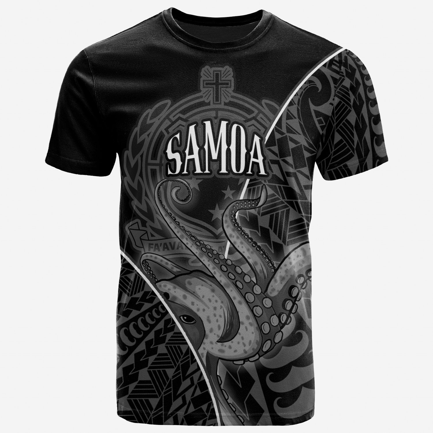 Samoa T Shirt Octopus Style White Color Unisex Art - Polynesian Pride