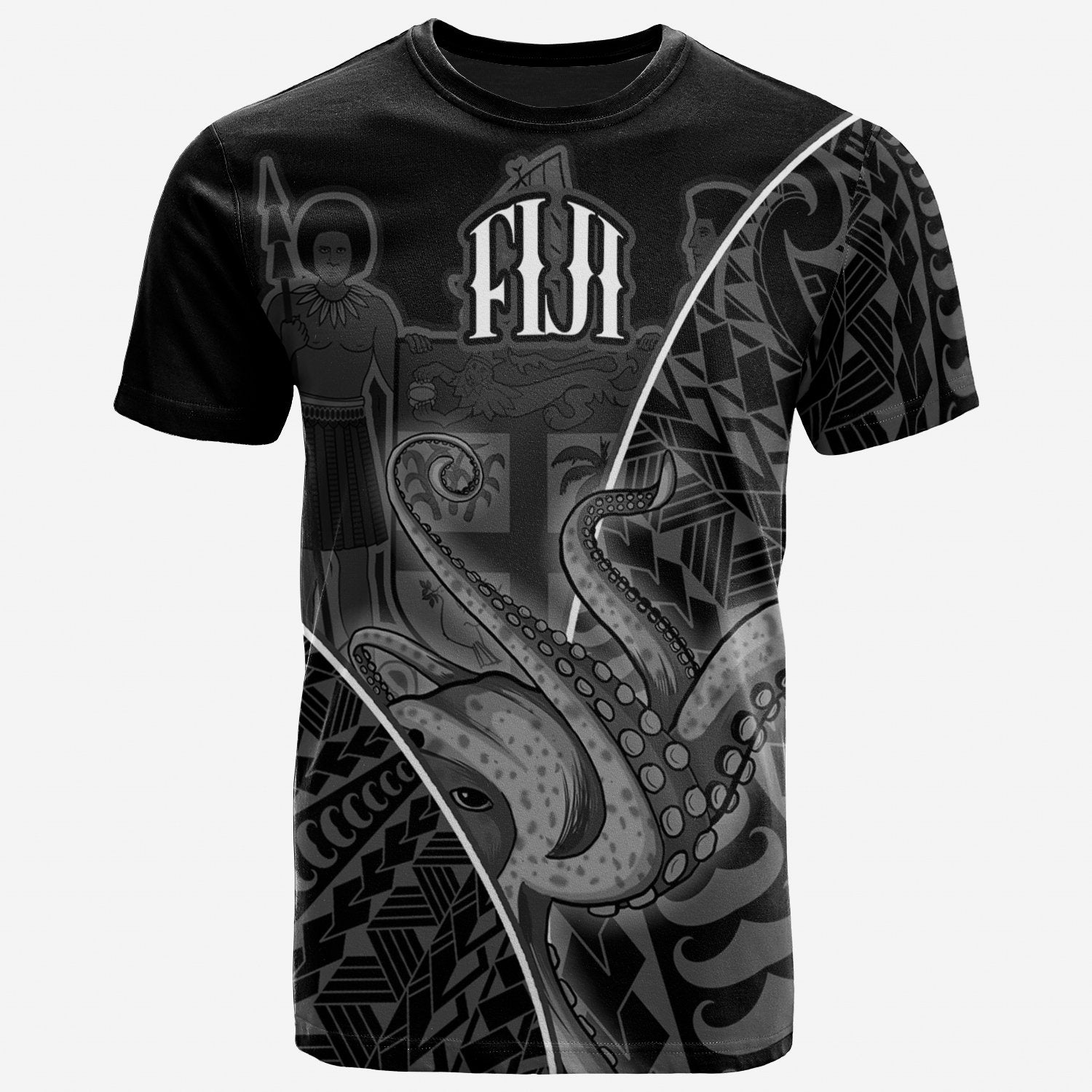 Fiji T Shirt Octopus Style White Color Unisex Art - Polynesian Pride