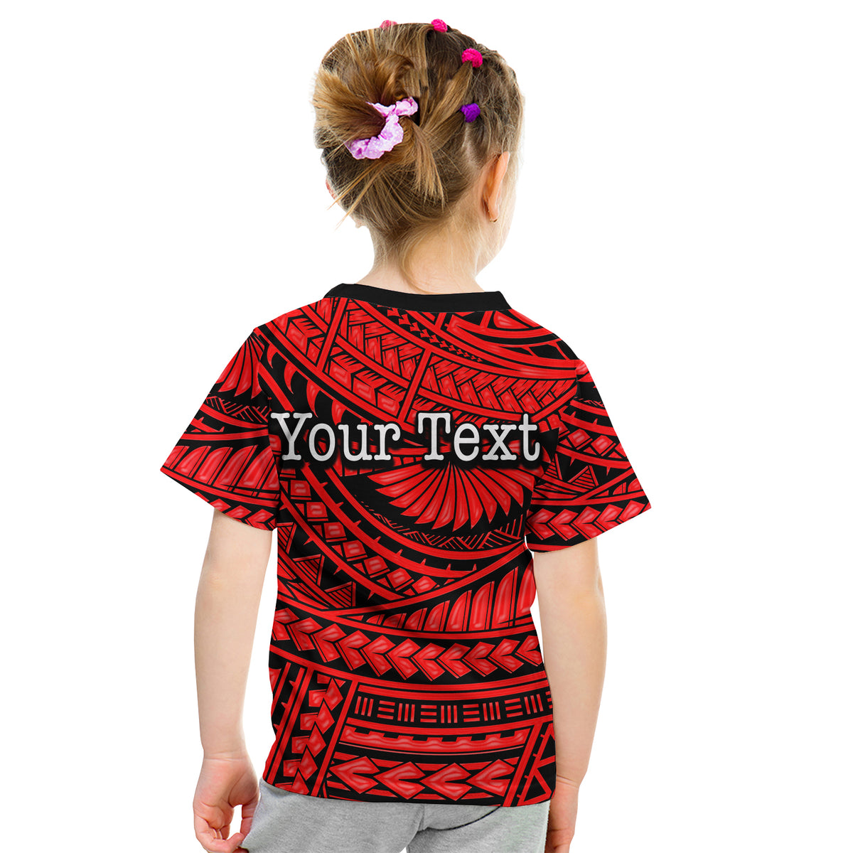 (Custom Personalised) Happy Fathers Day T Shirt KID Polynesian Patterns Red Style LT6 - Polynesian Pride
