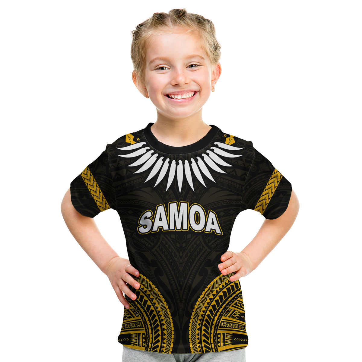 (Custom Personalised) Samoa Ula Nifo Tribal T Shirt KID Gold Style LT6 Youth XL Size14 - Polynesian Pride