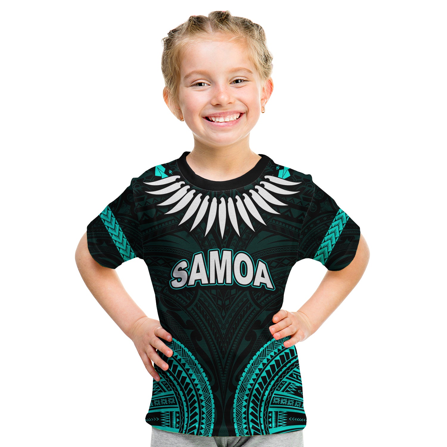 (Custom Personalised) Samoa Ula Nifo Tribal T Shirt KID Green Style LT6 - Polynesian Pride