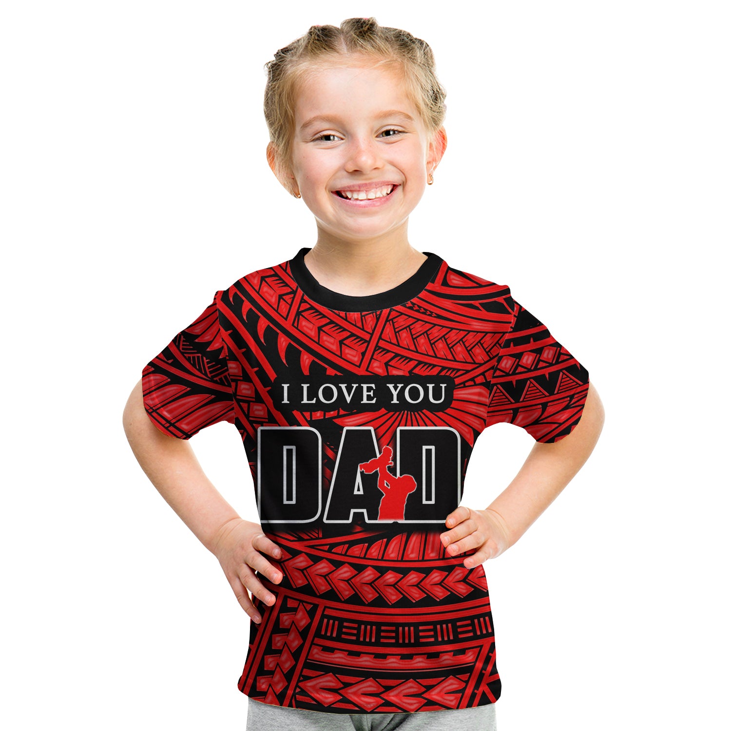 (Custom Personalised) Happy Fathers Day T Shirt KID Polynesian Patterns Red Style LT6 - Polynesian Pride