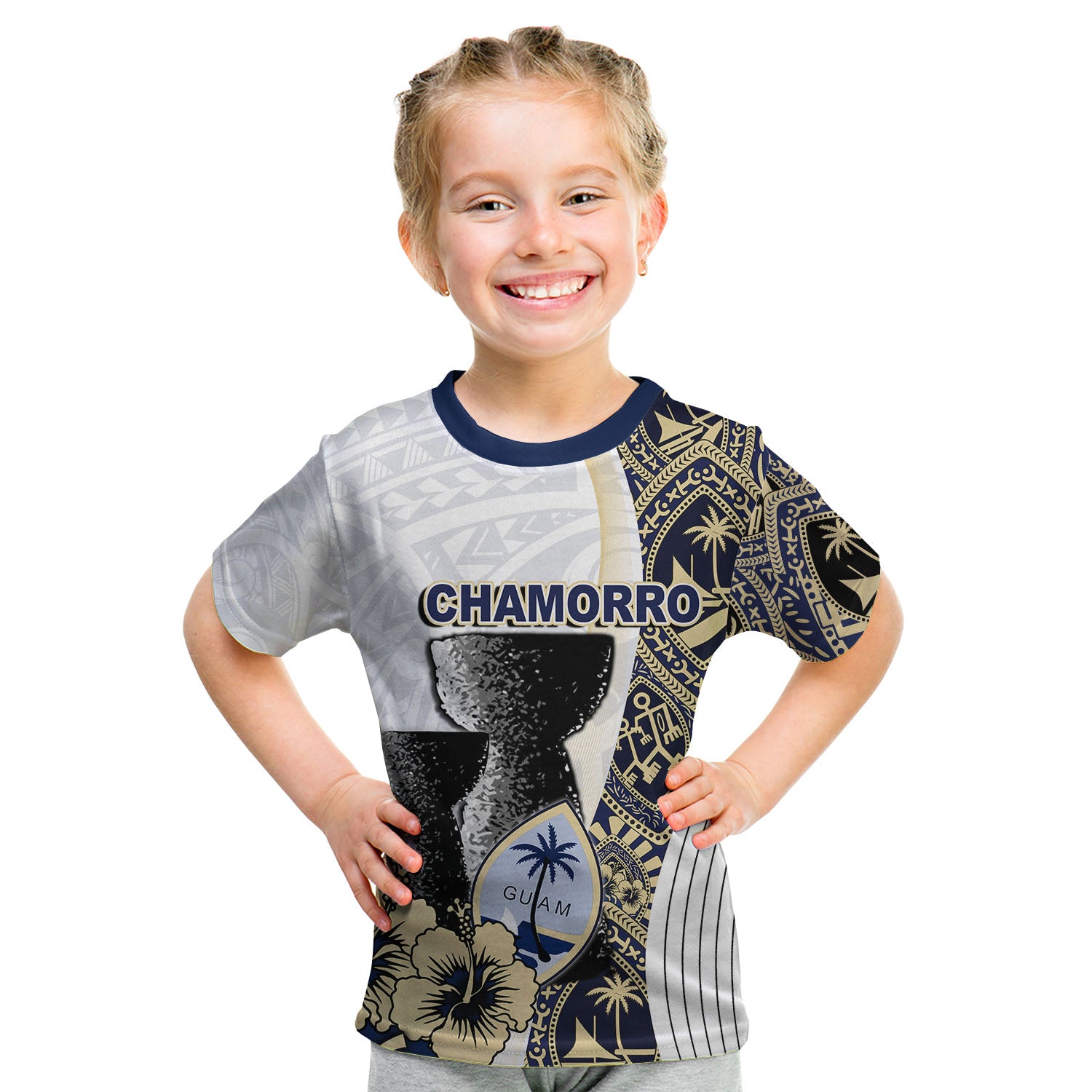 (Custom Personalised) Guam Chamorro T Shirt KID White Style LT6 - Polynesian Pride