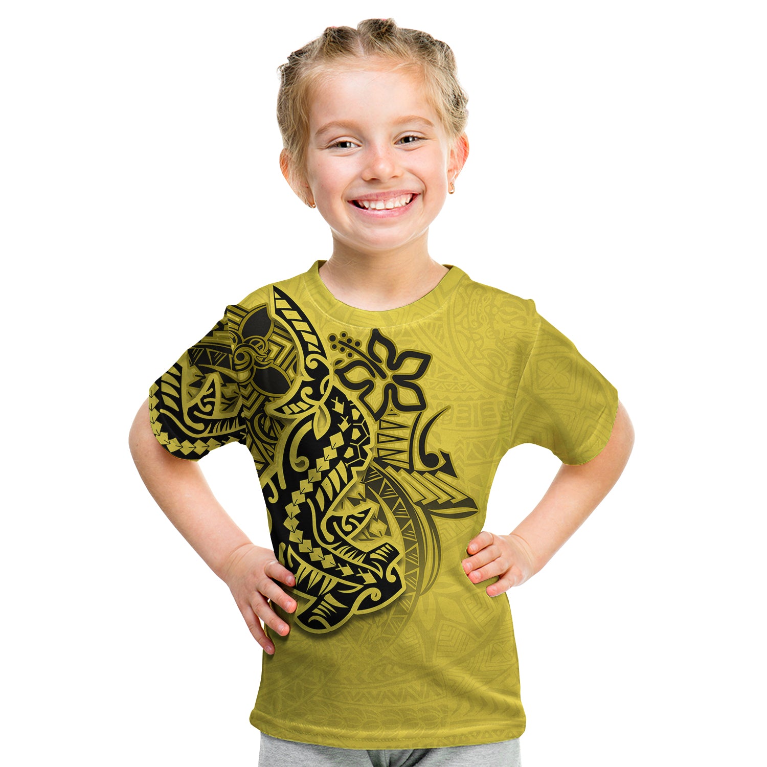 (Custom Personalised) Hammerhead Shark T Shirt Kid Polynesian Yellow Style LT6 - Polynesian Pride